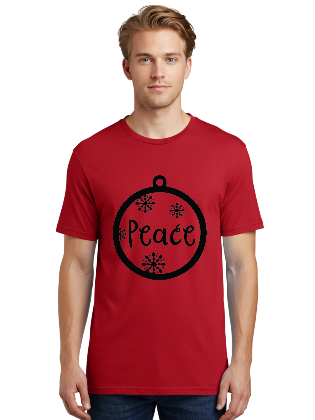 Peace-Ornament Men'S Graphic Tee, 100% Cotton, Comfortable Casual Summer Wear, Machine Washable, Peace, Christmas Ornaments, Snowflakes, Holiday Decor, Winter Wonderland, Festive Design, Christmas Decorations, Ornaments, Holiday Season Aad084 16