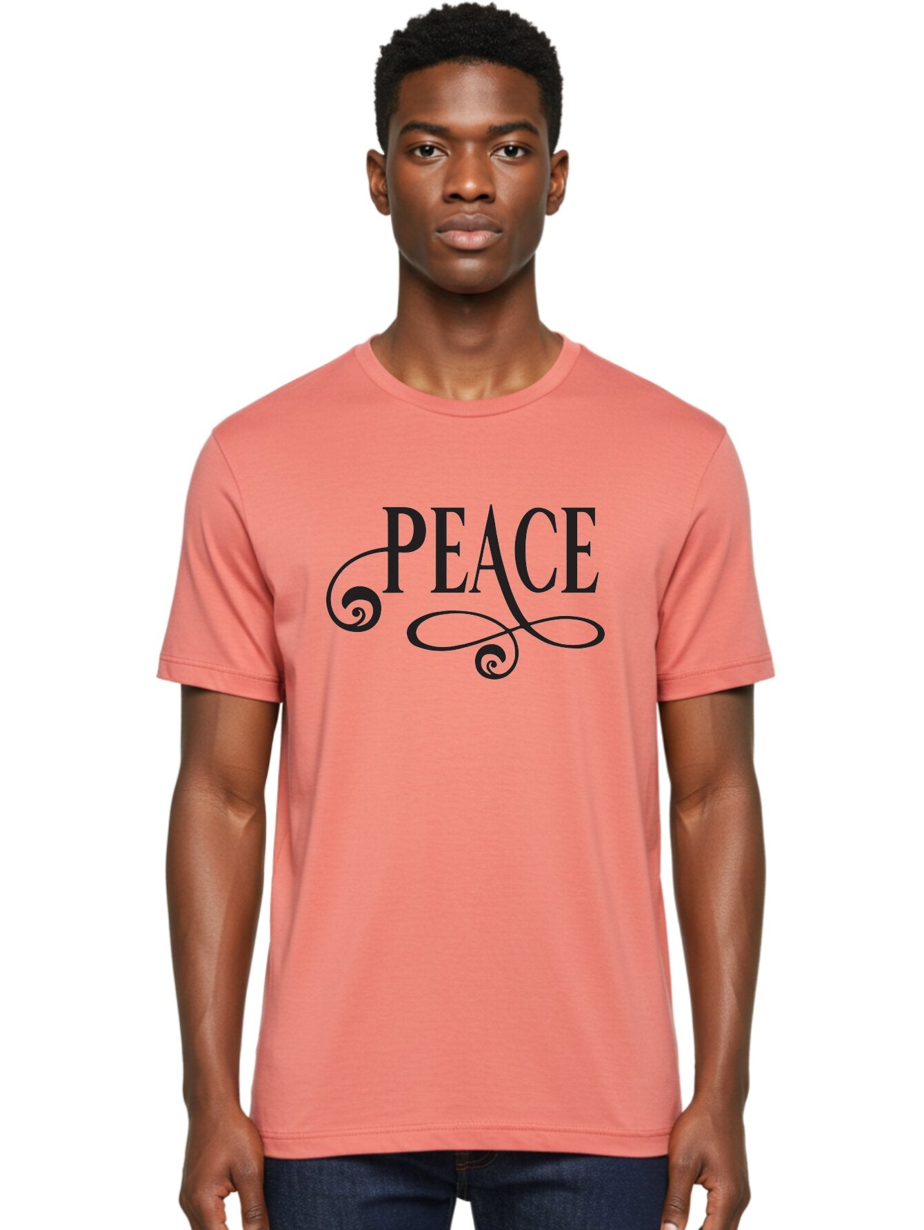 Peace Men'S Graphic Tee, 100% Cotton, Comfortable Casual Summer Wear, Machine Washable, Peace Symbol, Calm Atmosphere, Serene Environment, Tranquil Vibes, Harmony, Decorative Text, Elegant Typography, Inspiring Quote Aad085 25
