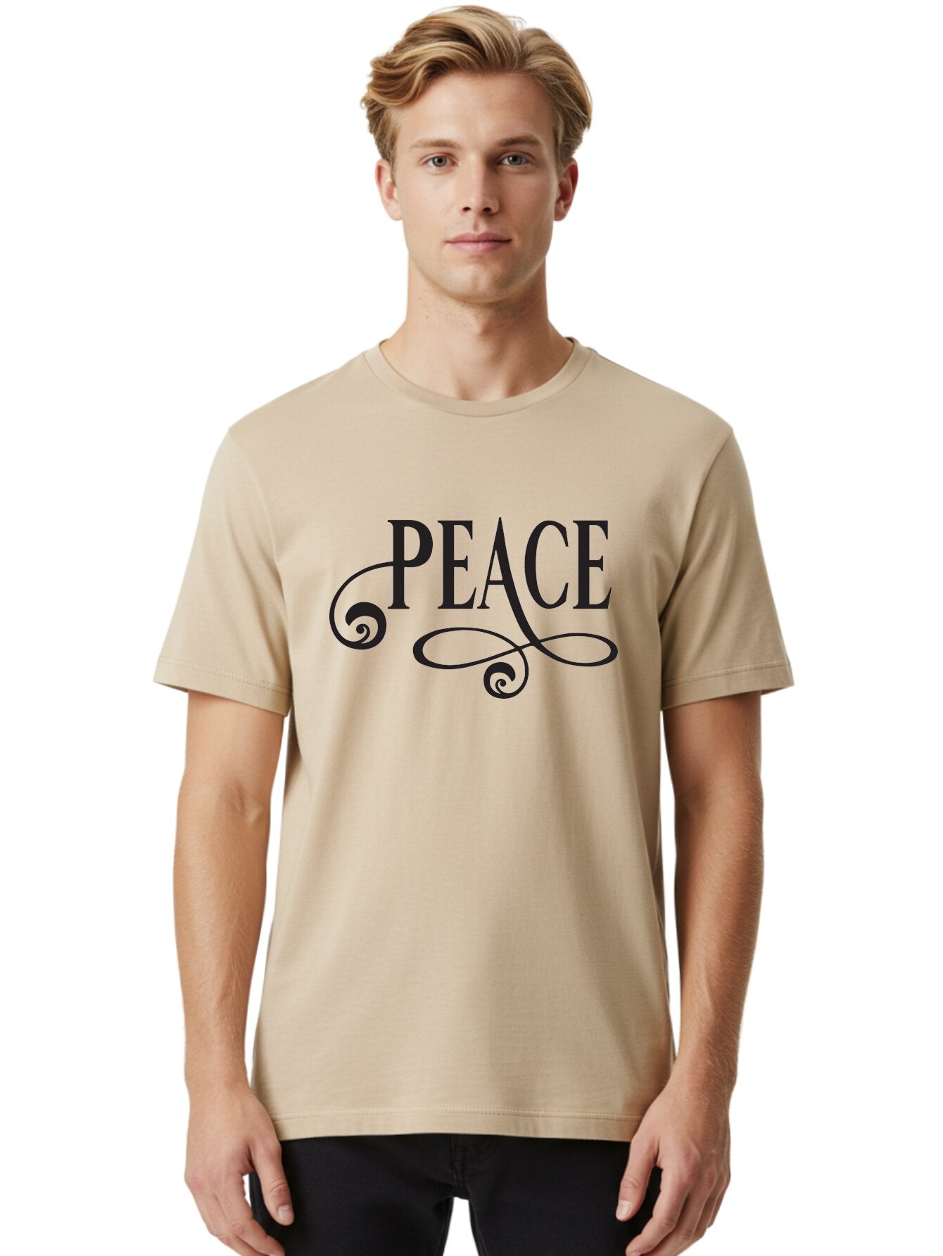 Peace Men'S Graphic Tee, 100% Cotton, Comfortable Casual Summer Wear, Machine Washable, Peace Symbol, Calm Atmosphere, Serene Environment, Tranquil Vibes, Harmony, Decorative Text, Elegant Typography, Inspiring Quote Aad085 16