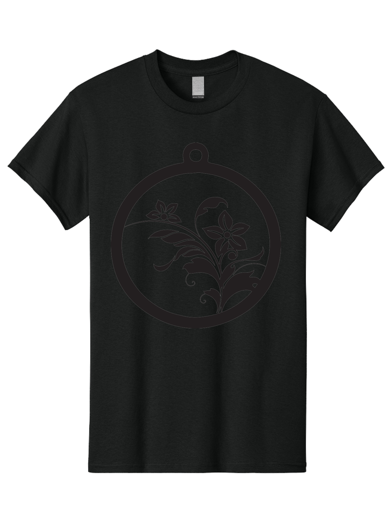 Pendant-With-Flowers Men'S Graphic Tee, 100% Cotton, Comfortable Casual Summer Wear, Machine Washable, Floral Design, Pendant Shape, Circular Frame, Black Silhouette, Stylized Flowers, Leaves, Botanical Art, Jewelry Inspiration, Aad086 25