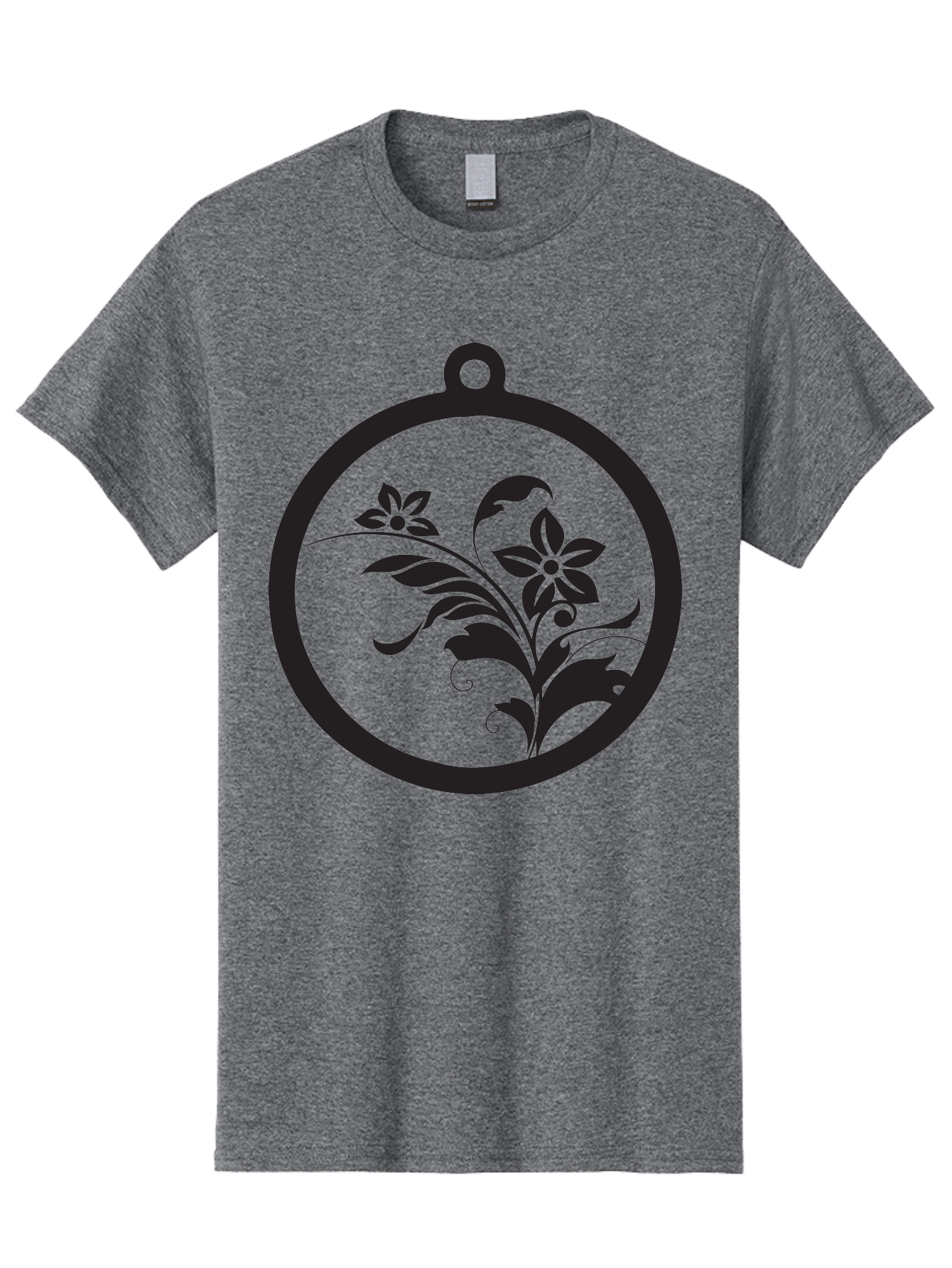 Pendant-With-Flowers Men'S Graphic Tee, 100% Cotton, Comfortable Casual Summer Wear, Machine Washable, Floral Design, Pendant Shape, Circular Frame, Black Silhouette, Stylized Flowers, Leaves, Botanical Art, Jewelry Inspiration, Aad086 19