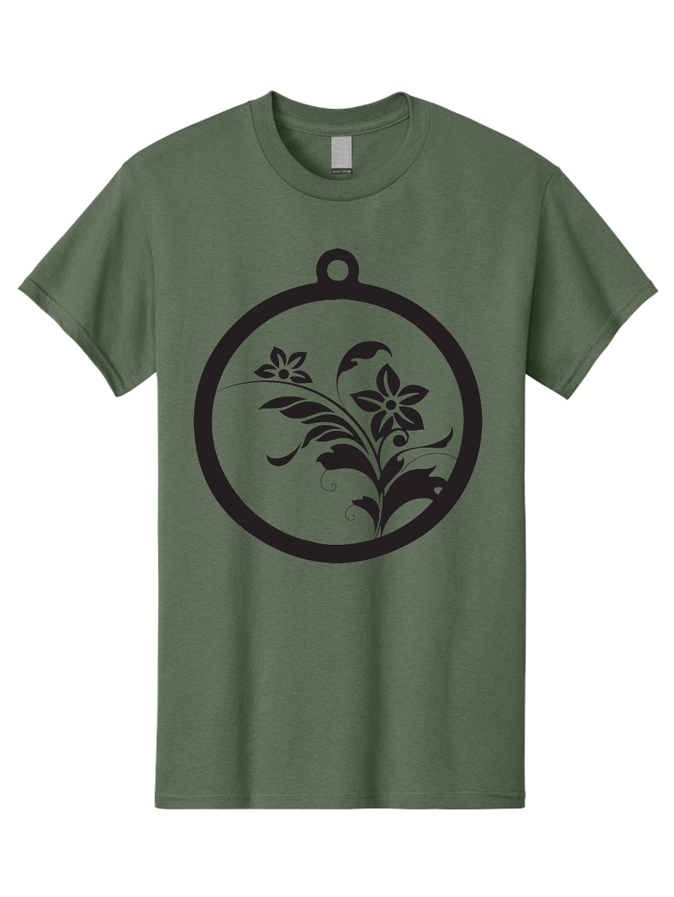 Pendant-With-Flowers Men'S Graphic Tee, 100% Cotton, Comfortable Casual Summer Wear, Machine Washable, Floral Design, Pendant Shape, Circular Frame, Black Silhouette, Stylized Flowers, Leaves, Botanical Art, Jewelry Inspiration, Aad086 13
