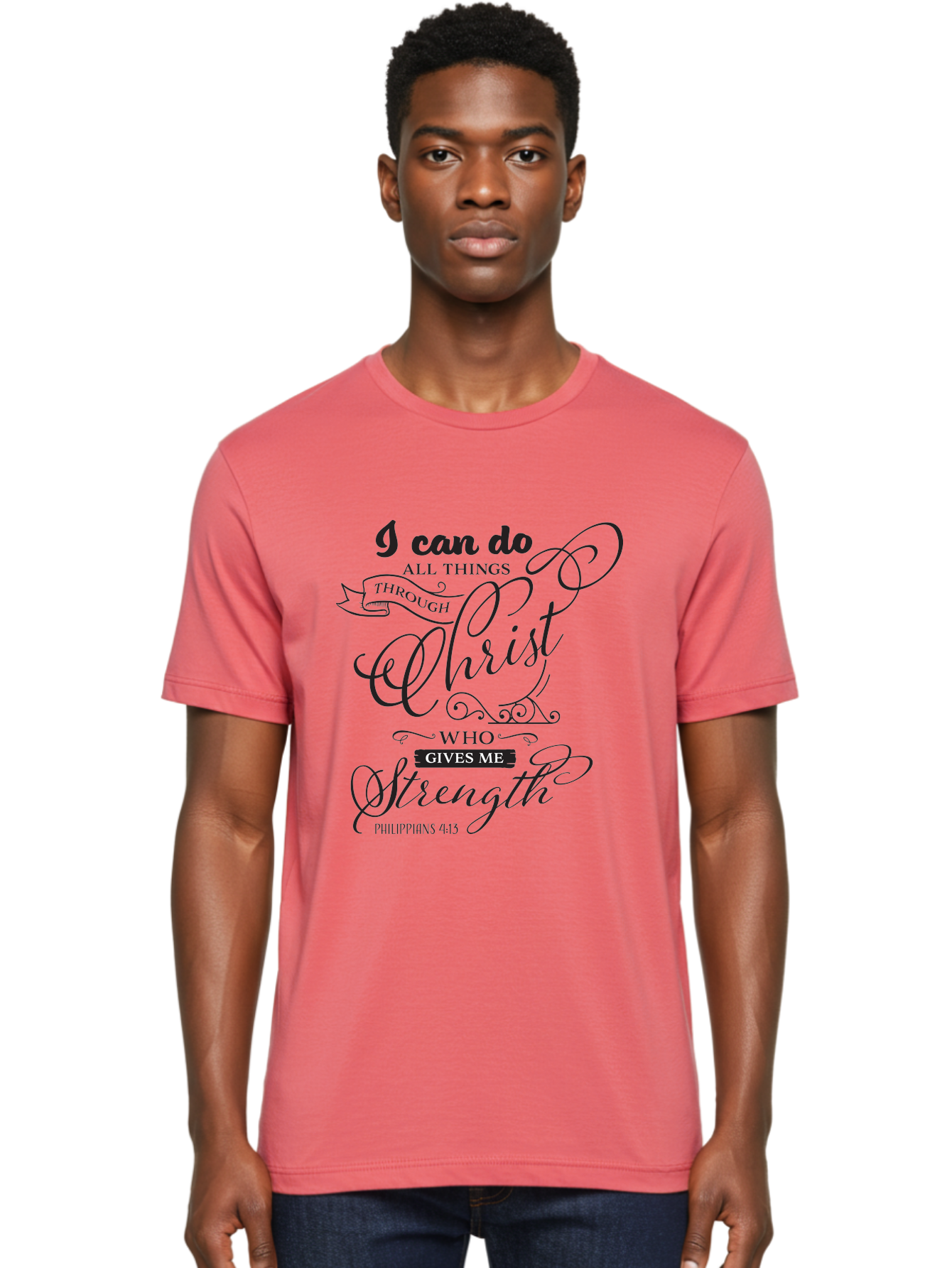 Philippians-4-13 Men'S Graphic Tee, 100% Cotton, Comfortable Casual Summer Wear, Machine Washable, Inspirational Quote, Motivational Scripture, Philippians 4:13, Faith-Based Design, Christian Art, Typographic Poster, Aad088 12