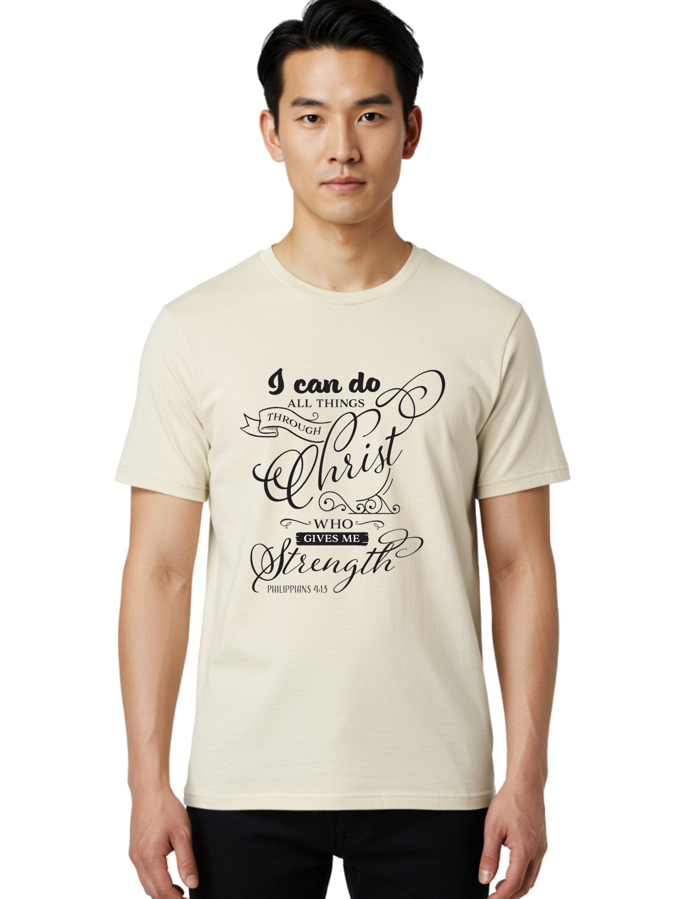 Philippians-4-13 Men'S Graphic Tee, 100% Cotton, Comfortable Casual Summer Wear, Machine Washable, Inspirational Quote, Motivational Scripture, Philippians 4:13, Faith-Based Design, Christian Art, Typographic Poster, Aad088 30