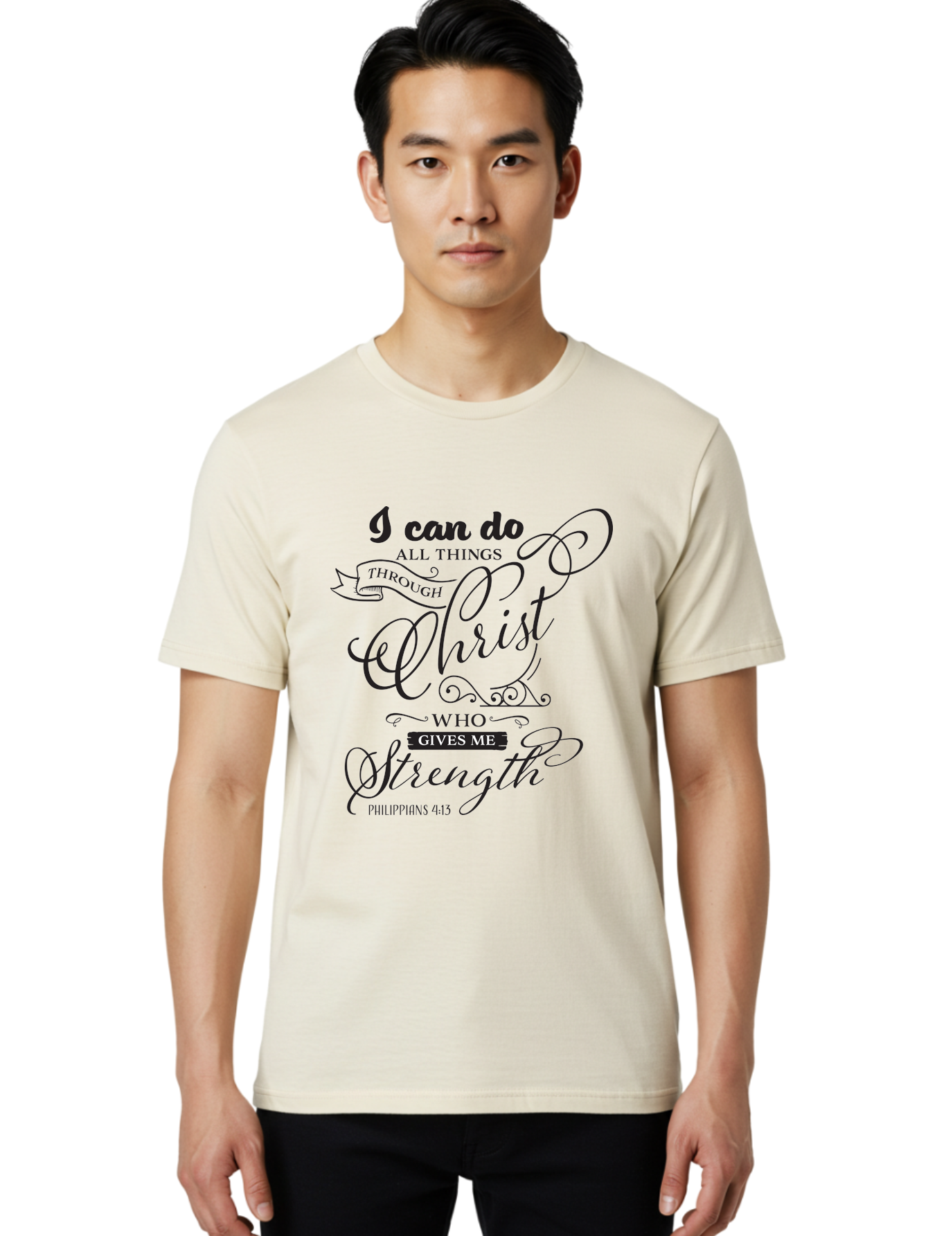 Philippians-4-13 Men'S Graphic Tee, 100% Cotton, Comfortable Casual Summer Wear, Machine Washable, Inspirational Quote, Motivational Scripture, Philippians 4:13, Faith-Based Design, Christian Art, Typographic Poster, Aad088