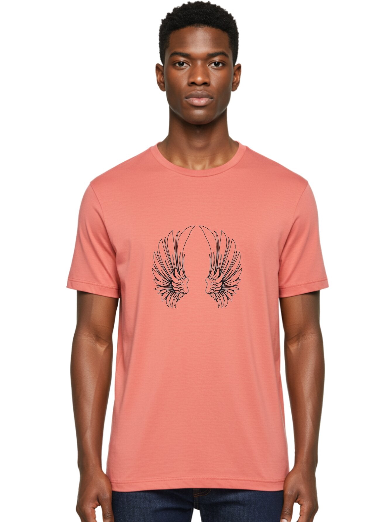 Phoenix-Wings Men'S Graphic Tee, 100% Cotton, Comfortable Casual Summer Wear, Machine Washable, Angel Wings, Feathered Wings, Winged Creatures, Symmetrical Designs, Minimalist Art, Black Line Art, Wing Illustrations Aad089 17