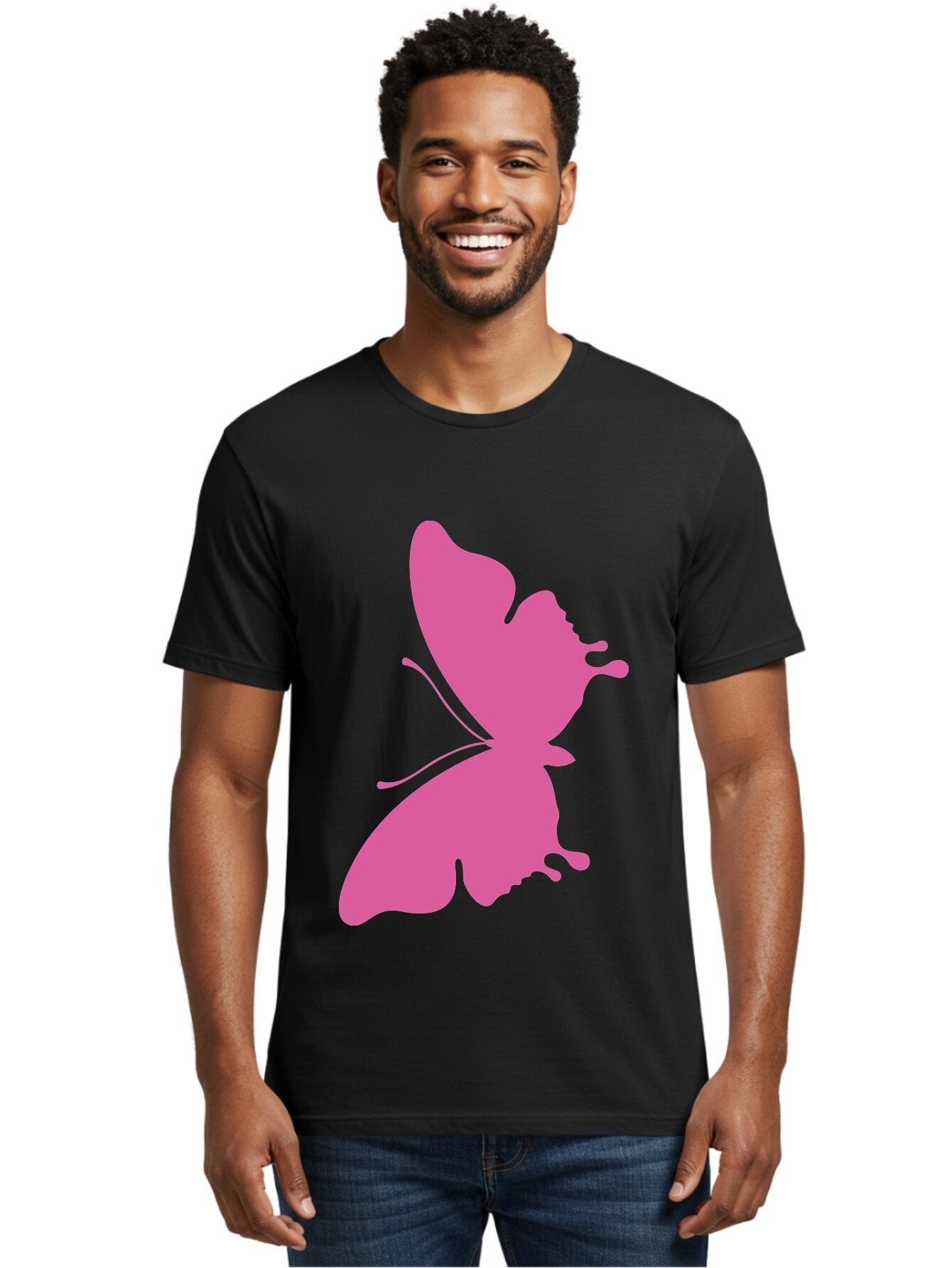 Pink-Butterfly Men'S Graphic Tee, 100% Cotton, Comfortable Casual Summer Wear, Machine Washable, Butterfly Silhouette, Pink Butterfly, Abstract Butterfly, Delicate Wings, Minimalist Design, Vibrant Pink Color, Bold Silhouette, Aad090 24