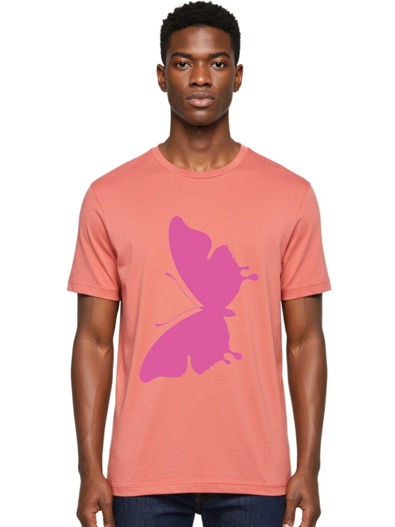 Pink-Butterfly Men'S Graphic Tee, 100% Cotton, Comfortable Casual Summer Wear, Machine Washable, Butterfly Silhouette, Pink Butterfly, Abstract Butterfly, Delicate Wings, Minimalist Design, Vibrant Pink Color, Bold Silhouette, Aad090 28
