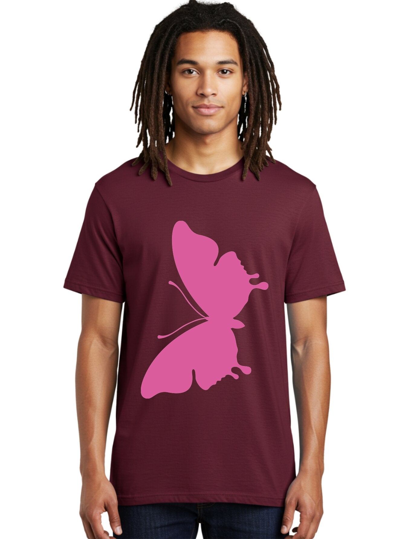 Pink-Butterfly Men'S Graphic Tee, 100% Cotton, Comfortable Casual Summer Wear, Machine Washable, Butterfly Silhouette, Pink Butterfly, Abstract Butterfly, Delicate Wings, Minimalist Design, Vibrant Pink Color, Bold Silhouette, Aad090 22