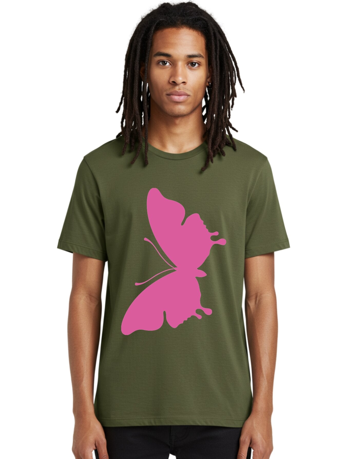Pink-Butterfly Men'S Graphic Tee, 100% Cotton, Comfortable Casual Summer Wear, Machine Washable, Butterfly Silhouette, Pink Butterfly, Abstract Butterfly, Delicate Wings, Minimalist Design, Vibrant Pink Color, Bold Silhouette, Aad090 18
