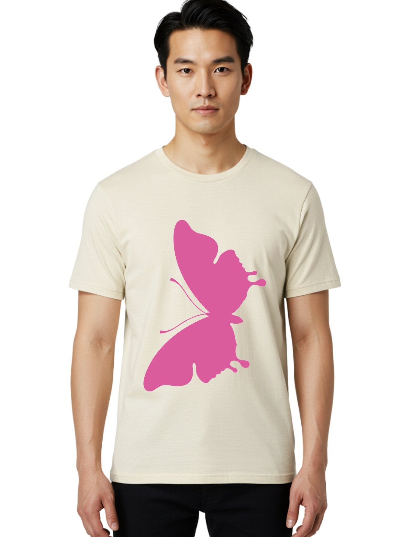 Pink-Butterfly Men'S Graphic Tee, 100% Cotton, Comfortable Casual Summer Wear, Machine Washable, Butterfly Silhouette, Pink Butterfly, Abstract Butterfly, Delicate Wings, Minimalist Design, Vibrant Pink Color, Bold Silhouette, Aad090 17