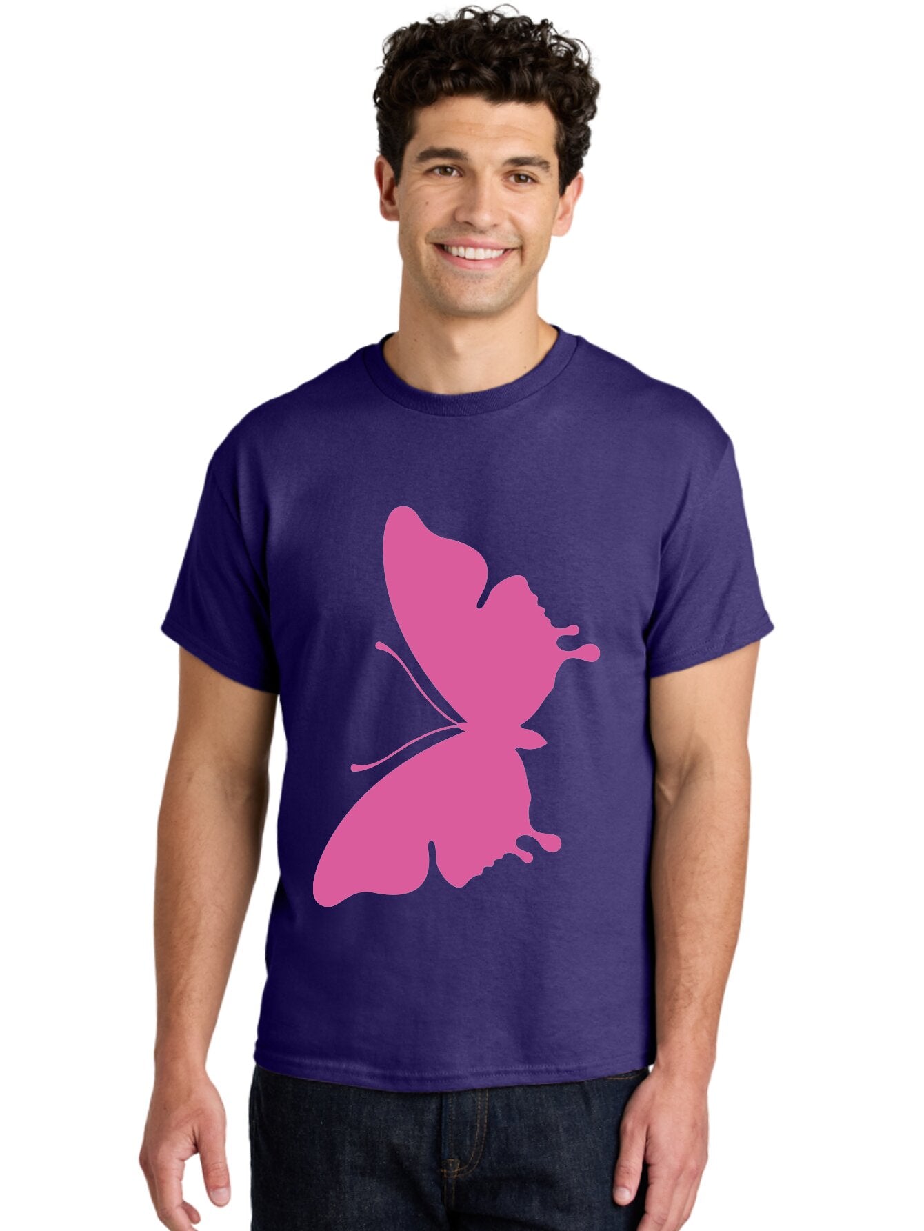 Pink-Butterfly Men'S Graphic Tee, 100% Cotton, Comfortable Casual Summer Wear, Machine Washable, Butterfly Silhouette, Pink Butterfly, Abstract Butterfly, Delicate Wings, Minimalist Design, Vibrant Pink Color, Bold Silhouette, Aad090 29