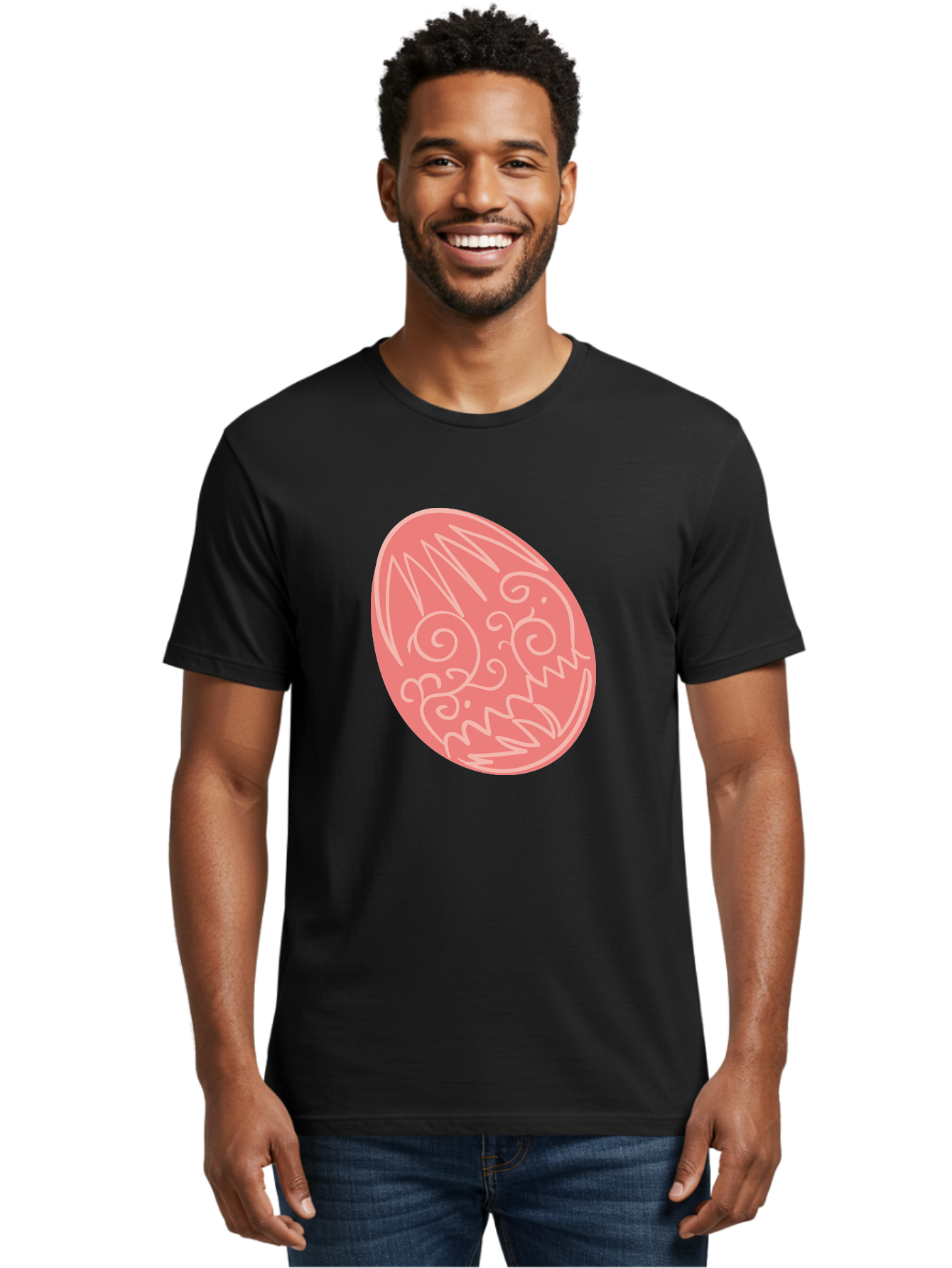 Pink-Dragon-Egg Men'S Graphic Tee, 100% Cotton, Comfortable Casual Summer Wear, Machine Washable, Pink Easter Egg, Dragon Design, White Line Art, Festive Decoration, Spring Celebration, Easter Symbol, Cute Illustration Aad091 22