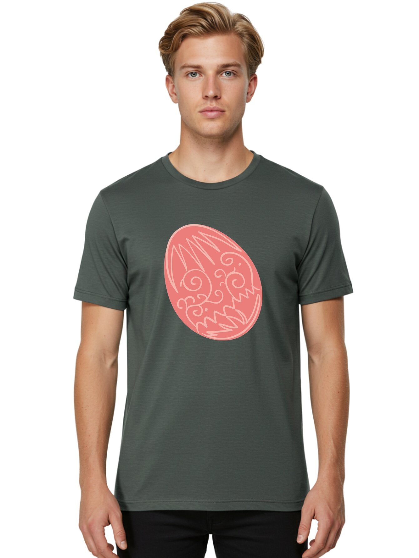 Pink-Dragon-Egg Men'S Graphic Tee, 100% Cotton, Comfortable Casual Summer Wear, Machine Washable, Pink Easter Egg, Dragon Design, White Line Art, Festive Decoration, Spring Celebration, Easter Symbol, Cute Illustration Aad091 22