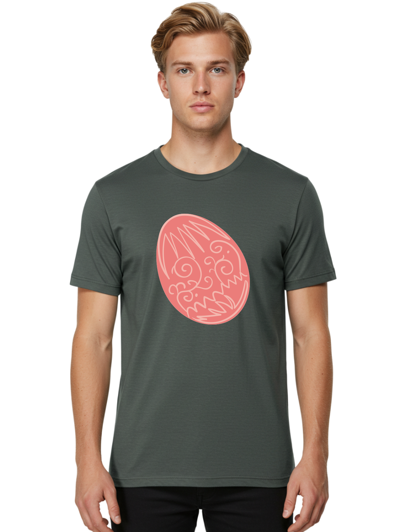 Pink-Dragon-Egg Men'S Graphic Tee, 100% Cotton, Comfortable Casual Summer Wear, Machine Washable, Pink Easter Egg, Dragon Design, White Line Art, Festive Decoration, Spring Celebration, Easter Symbol, Cute Illustration Aad091 18