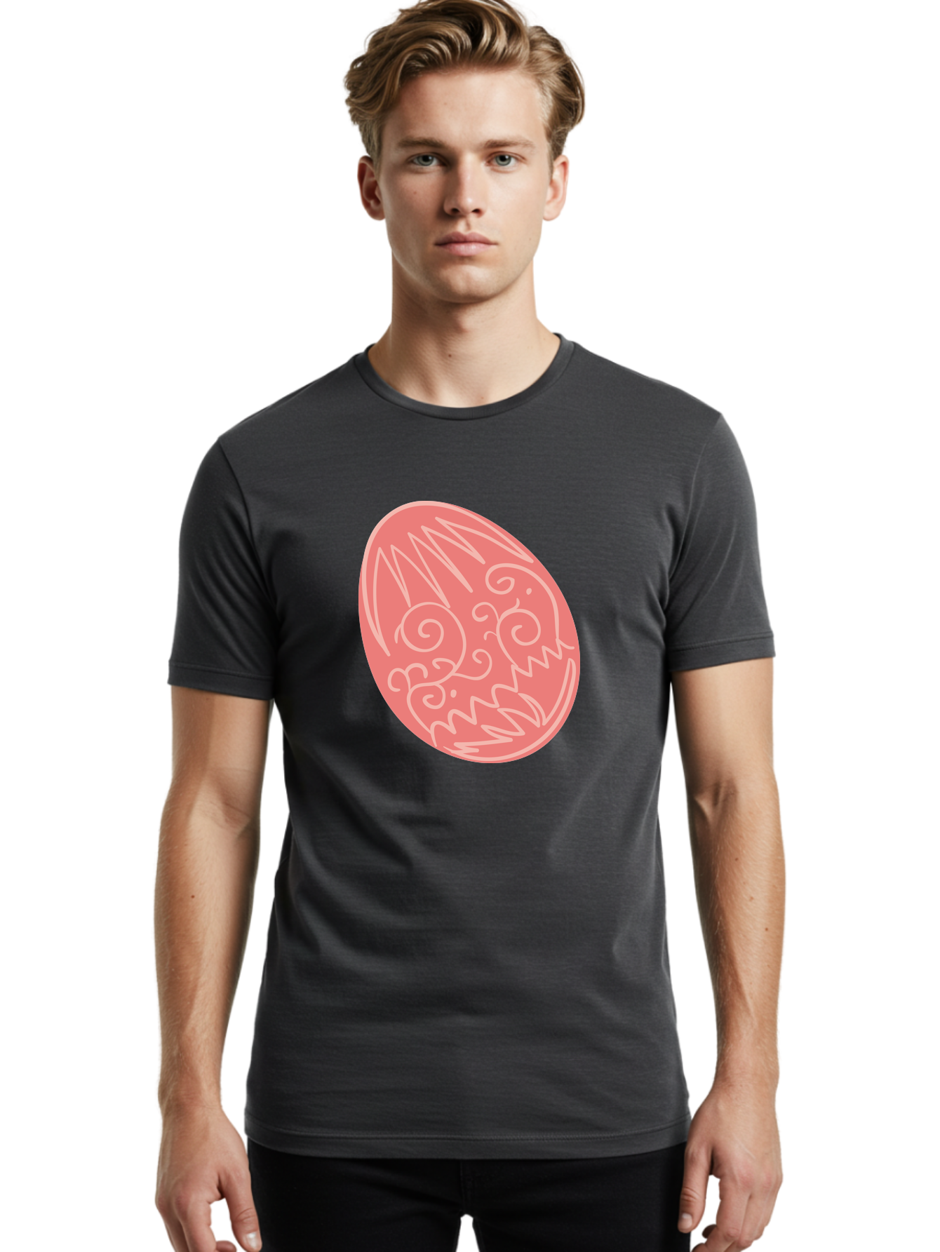Pink-Dragon-Egg Men'S Graphic Tee, 100% Cotton, Comfortable Casual Summer Wear, Machine Washable, Pink Easter Egg, Dragon Design, White Line Art, Festive Decoration, Spring Celebration, Easter Symbol, Cute Illustration Aad091 12