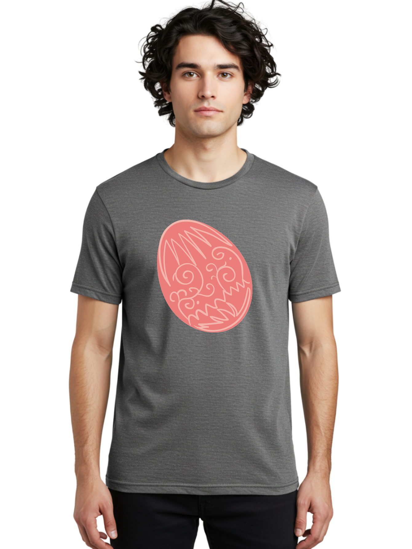 Pink-Dragon-Egg Men'S Graphic Tee, 100% Cotton, Comfortable Casual Summer Wear, Machine Washable, Pink Easter Egg, Dragon Design, White Line Art, Festive Decoration, Spring Celebration, Easter Symbol, Cute Illustration Aad091 10