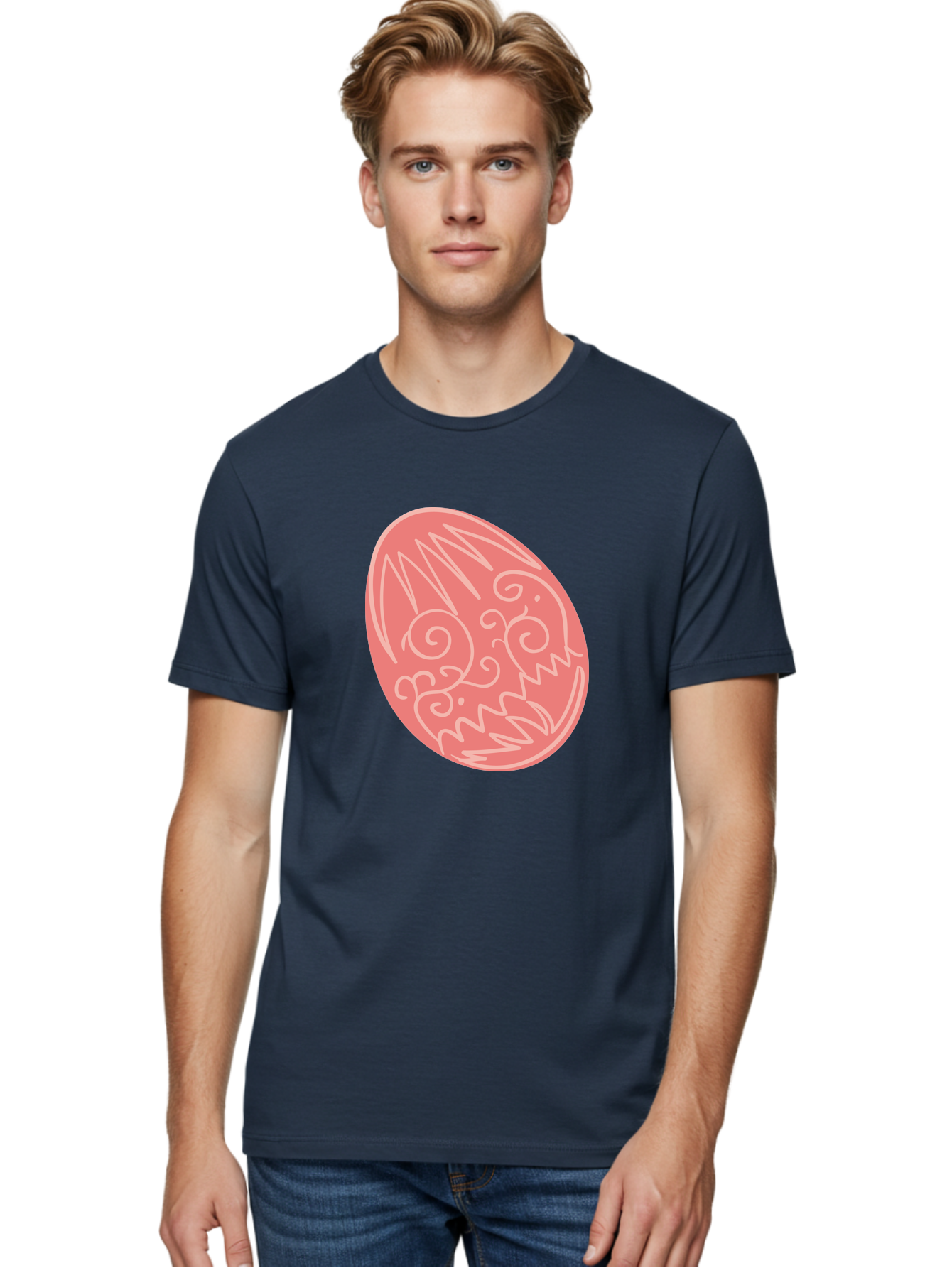 Pink-Dragon-Egg Men'S Graphic Tee, 100% Cotton, Comfortable Casual Summer Wear, Machine Washable, Pink Easter Egg, Dragon Design, White Line Art, Festive Decoration, Spring Celebration, Easter Symbol, Cute Illustration Aad091 14