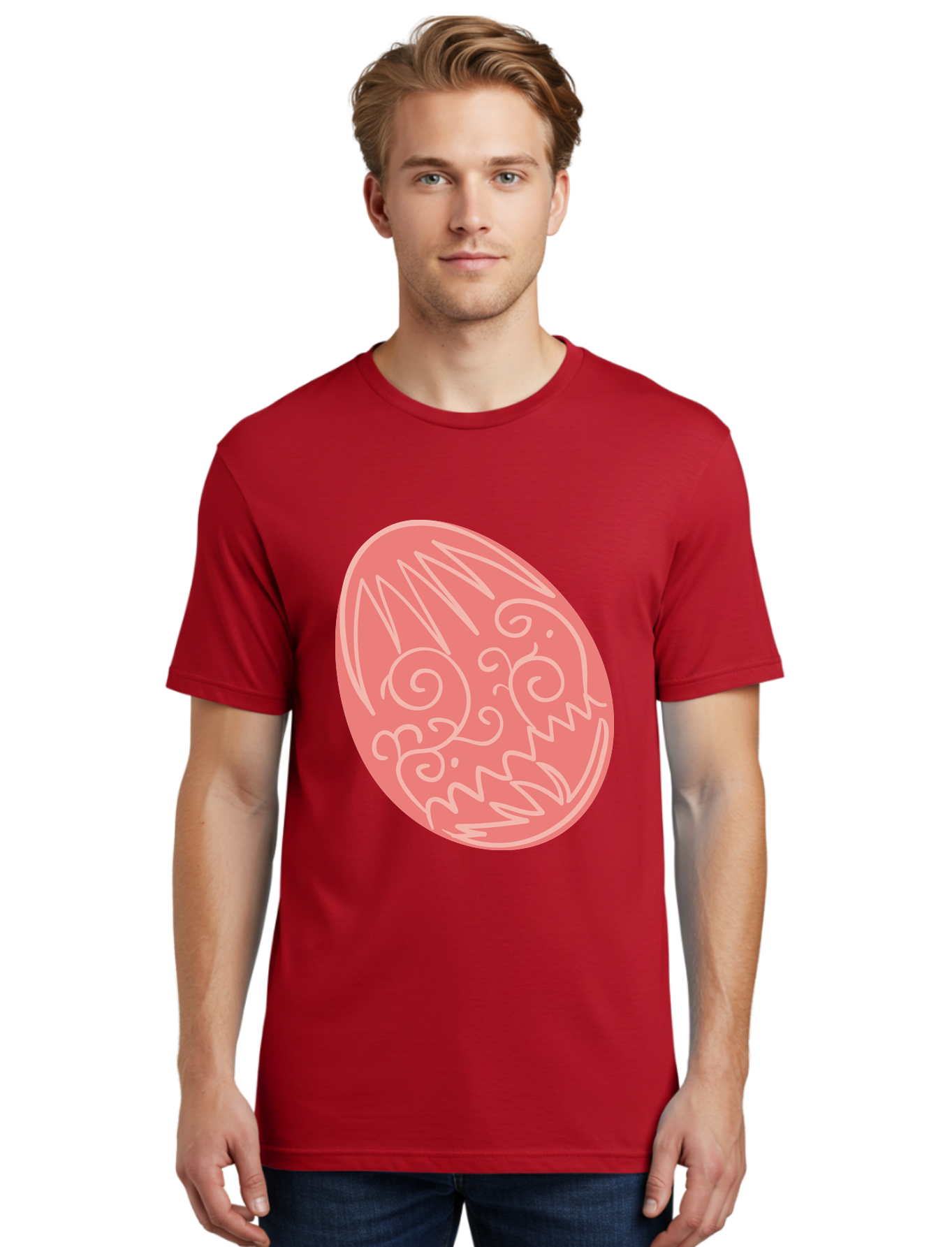 Pink-Dragon-Egg Men'S Graphic Tee, 100% Cotton, Comfortable Casual Summer Wear, Machine Washable, Pink Easter Egg, Dragon Design, White Line Art, Festive Decoration, Spring Celebration, Easter Symbol, Cute Illustration Aad091 30