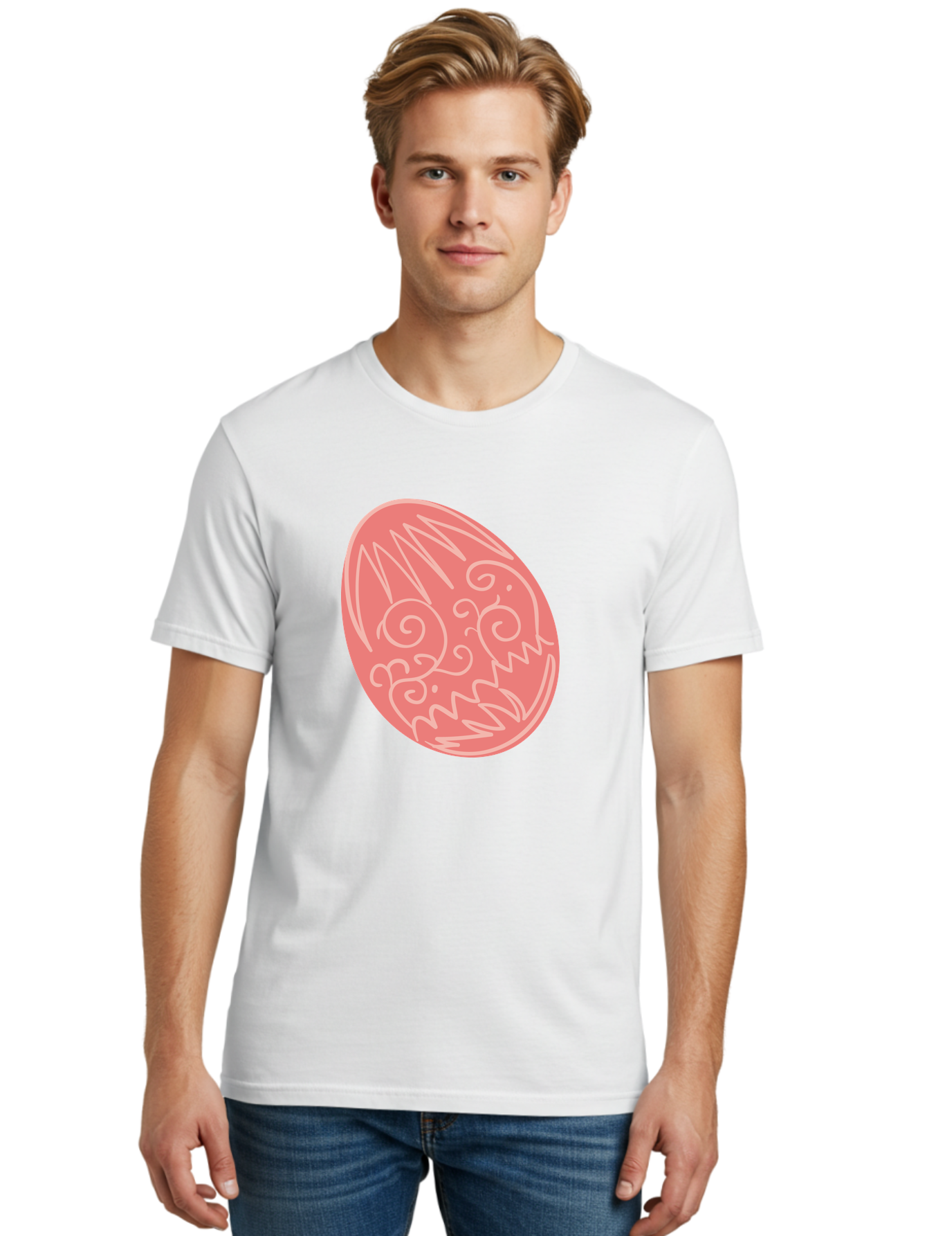 Pink-Dragon-Egg Men'S Graphic Tee, 100% Cotton, Comfortable Casual Summer Wear, Machine Washable, Pink Easter Egg, Dragon Design, White Line Art, Festive Decoration, Spring Celebration, Easter Symbol, Cute Illustration Aad091 4