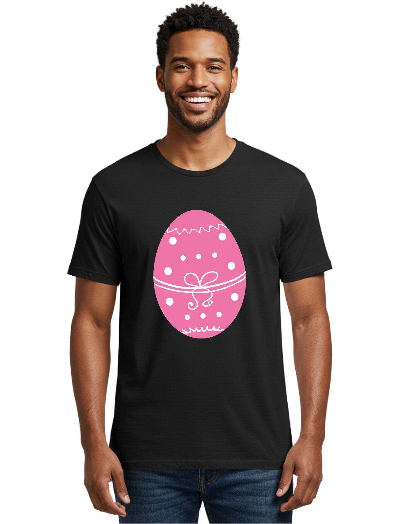 Pink-Easter-Egg-1 Men'S Graphic Tee, 100% Cotton, Comfortable Casual Summer Wear, Machine Washable, Pink Easter Egg, White Polka Dots, Decorative Egg, Festive Design, Easter Decoration, Spring Holiday, Easter Egg Hunt, Egg Decoration, Aad092 19
