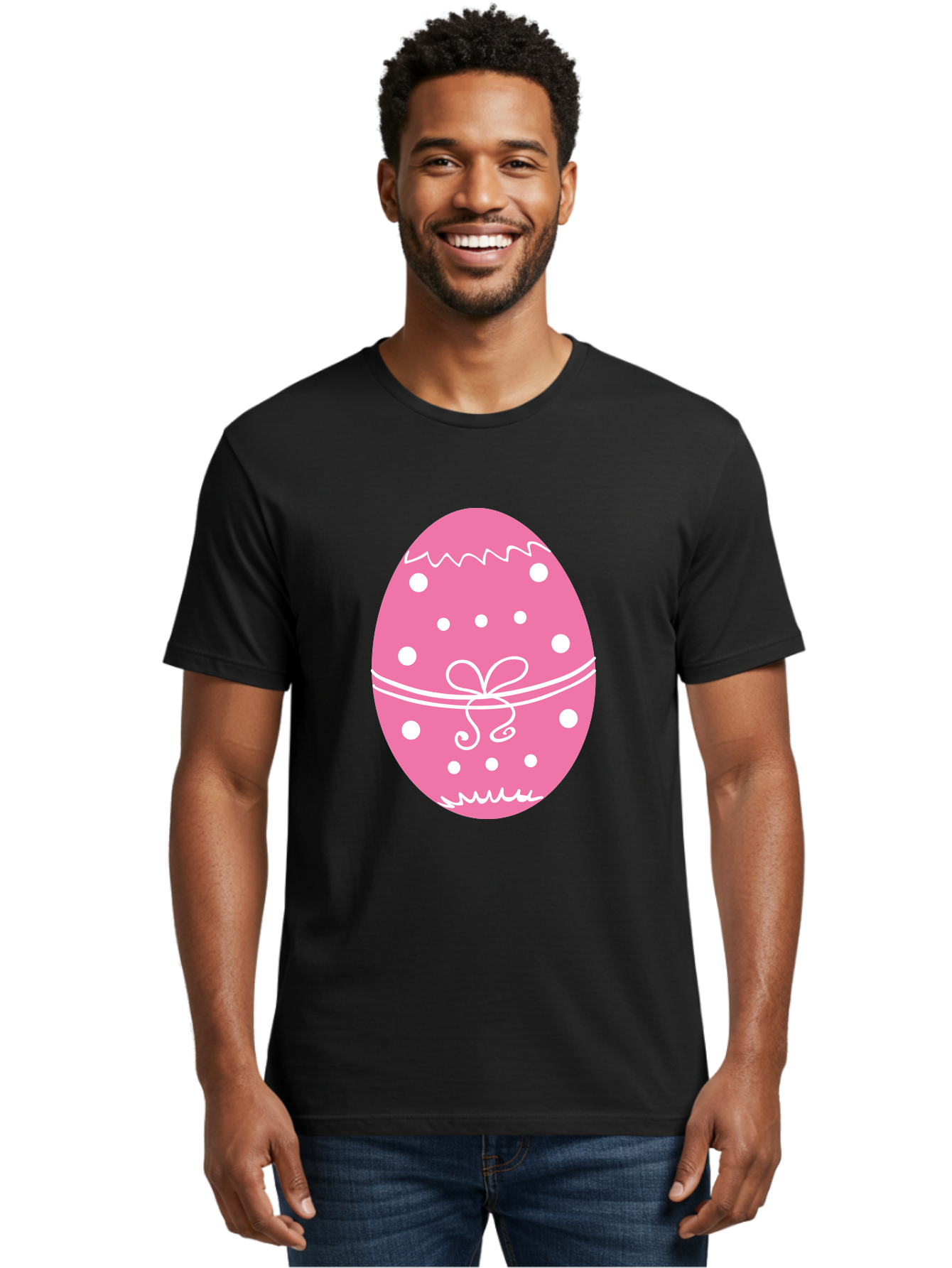 Pink-Easter-Egg-1 Men'S Graphic Tee, 100% Cotton, Comfortable Casual Summer Wear, Machine Washable, Pink Easter Egg, White Polka Dots, Decorative Egg, Festive Design, Easter Decoration, Spring Holiday, Easter Egg Hunt, Egg Decoration, Aad092 22