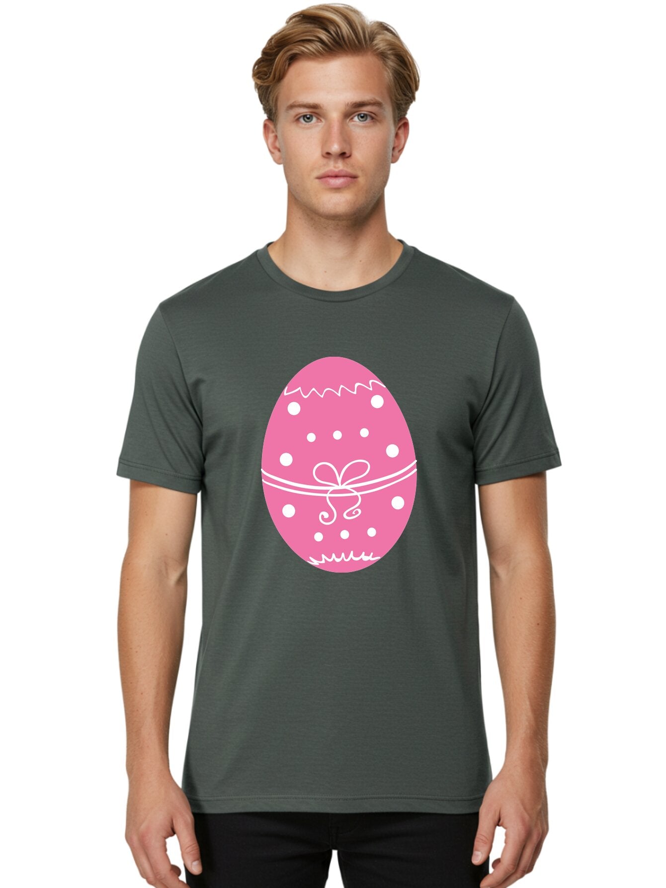 Pink-Easter-Egg-1 Men'S Graphic Tee, 100% Cotton, Comfortable Casual Summer Wear, Machine Washable, Pink Easter Egg, White Polka Dots, Decorative Egg, Festive Design, Easter Decoration, Spring Holiday, Easter Egg Hunt, Egg Decoration, Aad092 22