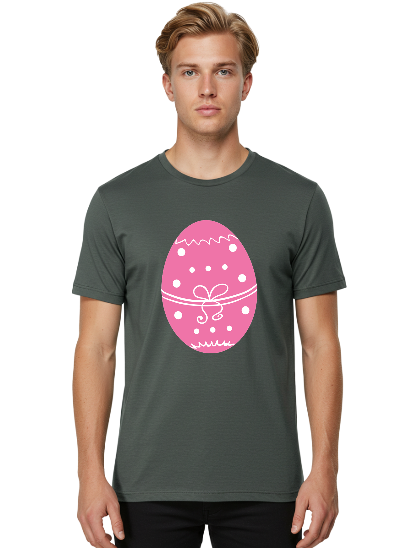 Pink-Easter-Egg-1 Men'S Graphic Tee, 100% Cotton, Comfortable Casual Summer Wear, Machine Washable, Pink Easter Egg, White Polka Dots, Decorative Egg, Festive Design, Easter Decoration, Spring Holiday, Easter Egg Hunt, Egg Decoration, Aad092 18