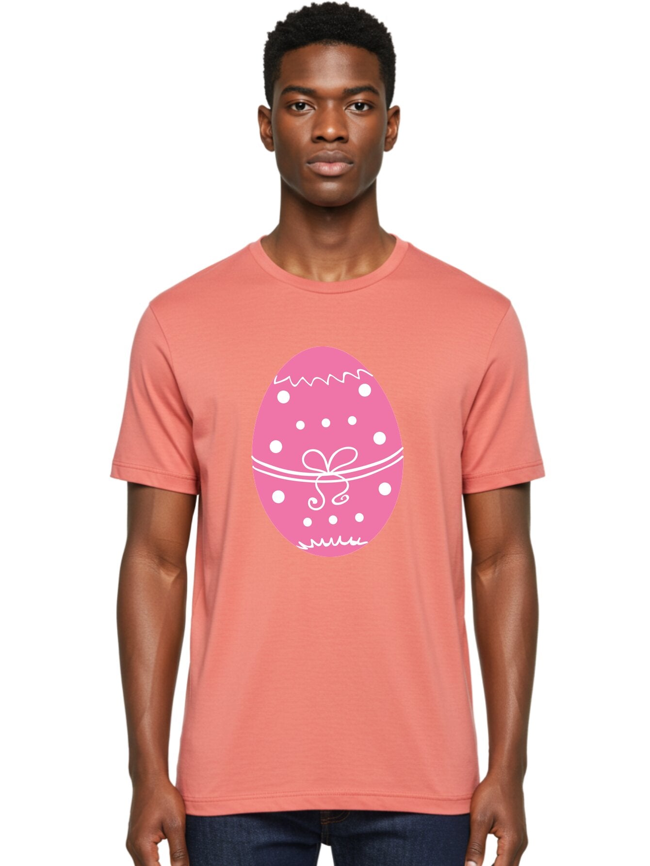 Pink-Easter-Egg-1 Men'S Graphic Tee, 100% Cotton, Comfortable Casual Summer Wear, Machine Washable, Pink Easter Egg, White Polka Dots, Decorative Egg, Festive Design, Easter Decoration, Spring Holiday, Easter Egg Hunt, Egg Decoration, Aad092 25
