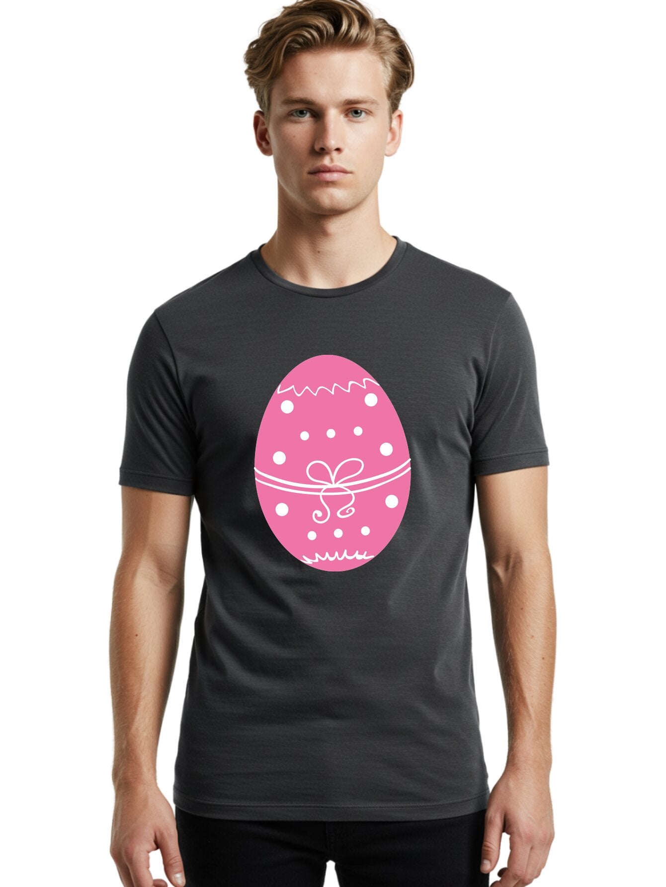Pink-Easter-Egg-1 Men'S Graphic Tee, 100% Cotton, Comfortable Casual Summer Wear, Machine Washable, Pink Easter Egg, White Polka Dots, Decorative Egg, Festive Design, Easter Decoration, Spring Holiday, Easter Egg Hunt, Egg Decoration, Aad092 21