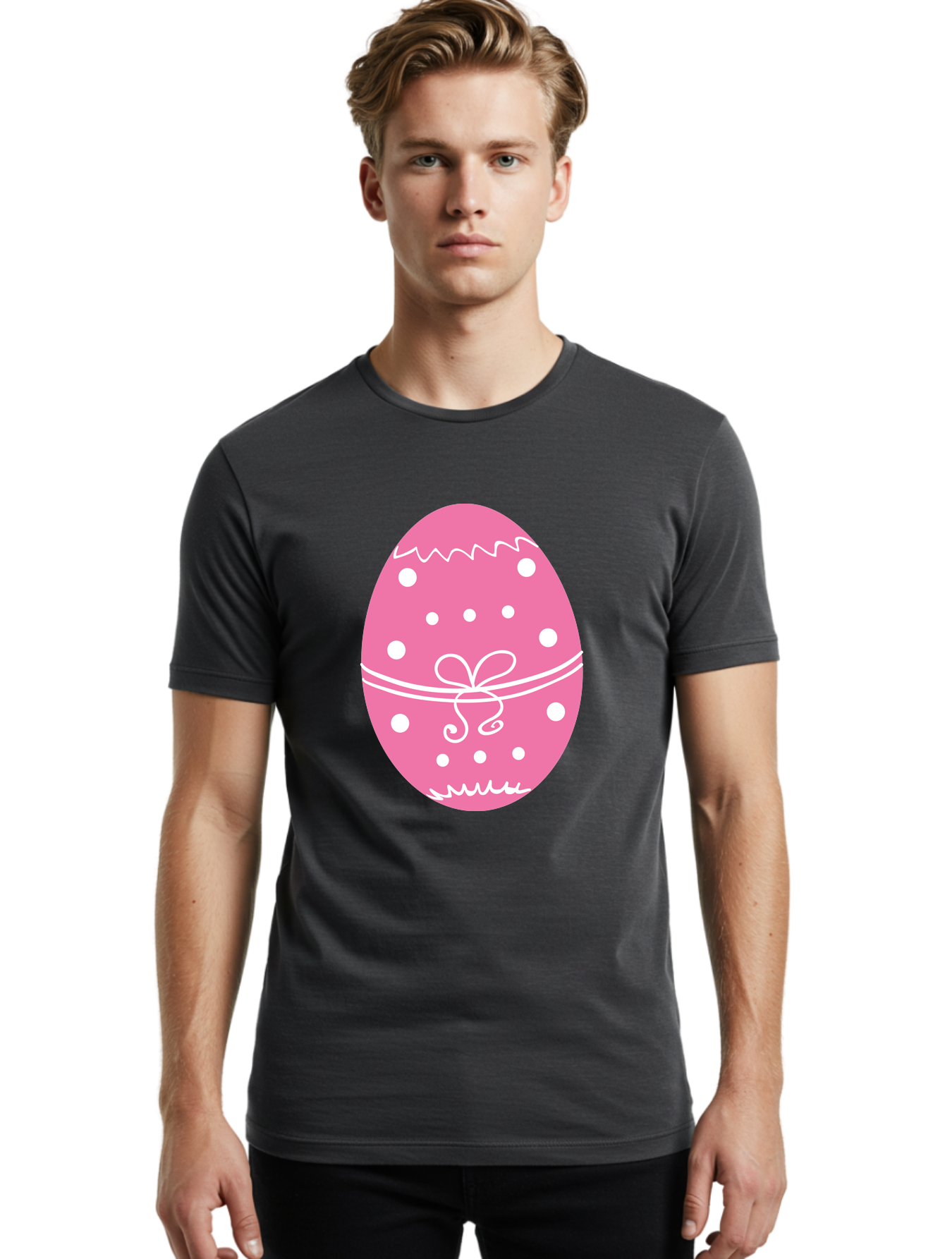 Pink-Easter-Egg-1 Men'S Graphic Tee, 100% Cotton, Comfortable Casual Summer Wear, Machine Washable, Pink Easter Egg, White Polka Dots, Decorative Egg, Festive Design, Easter Decoration, Spring Holiday, Easter Egg Hunt, Egg Decoration, Aad092 20