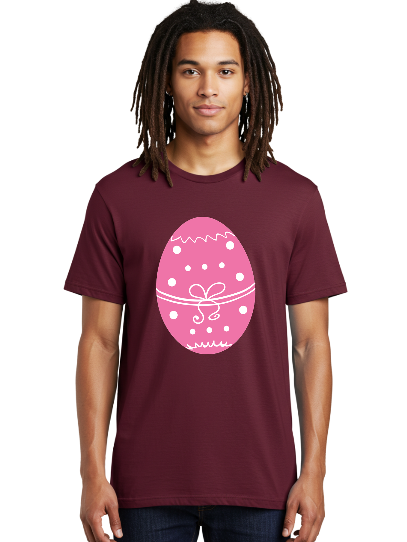 Pink-Easter-Egg-1 Men'S Graphic Tee, 100% Cotton, Comfortable Casual Summer Wear, Machine Washable, Pink Easter Egg, White Polka Dots, Decorative Egg, Festive Design, Easter Decoration, Spring Holiday, Easter Egg Hunt, Egg Decoration, Aad092 6