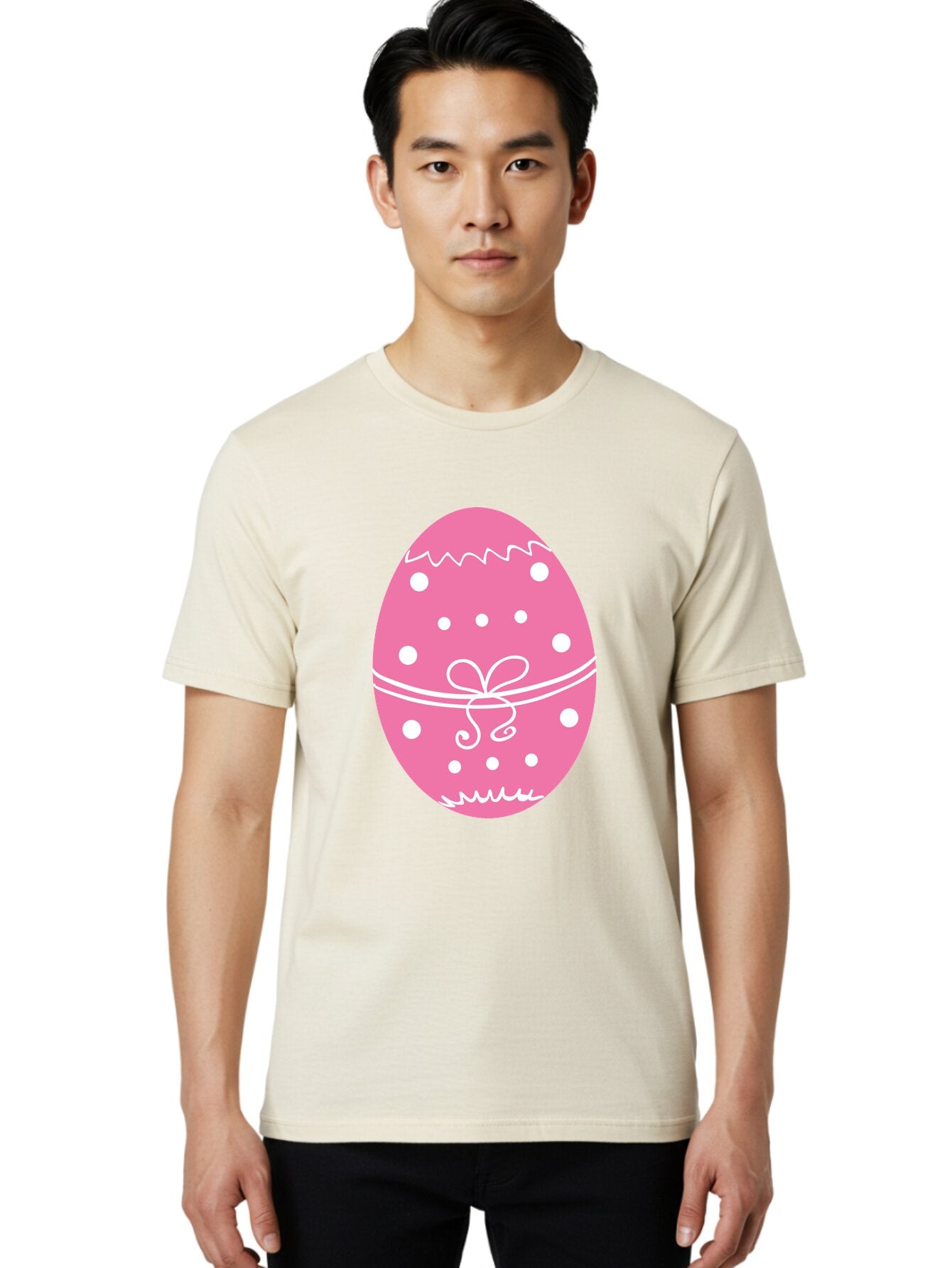 Pink-Easter-Egg-1 Men'S Graphic Tee, 100% Cotton, Comfortable Casual Summer Wear, Machine Washable, Pink Easter Egg, White Polka Dots, Decorative Egg, Festive Design, Easter Decoration, Spring Holiday, Easter Egg Hunt, Egg Decoration, Aad092 17