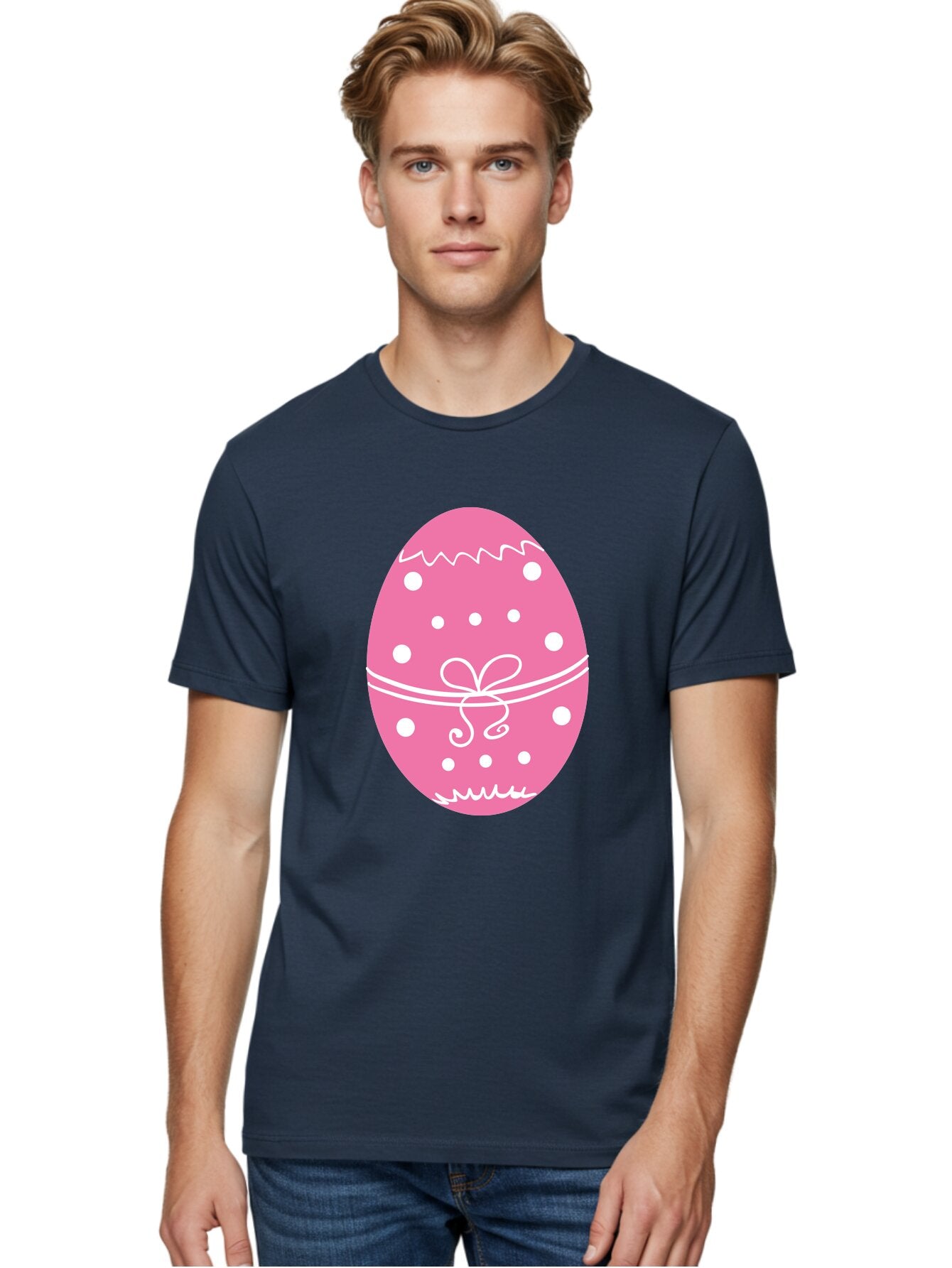 Pink-Easter-Egg-1 Men'S Graphic Tee, 100% Cotton, Comfortable Casual Summer Wear, Machine Washable, Pink Easter Egg, White Polka Dots, Decorative Egg, Festive Design, Easter Decoration, Spring Holiday, Easter Egg Hunt, Egg Decoration, Aad092 16