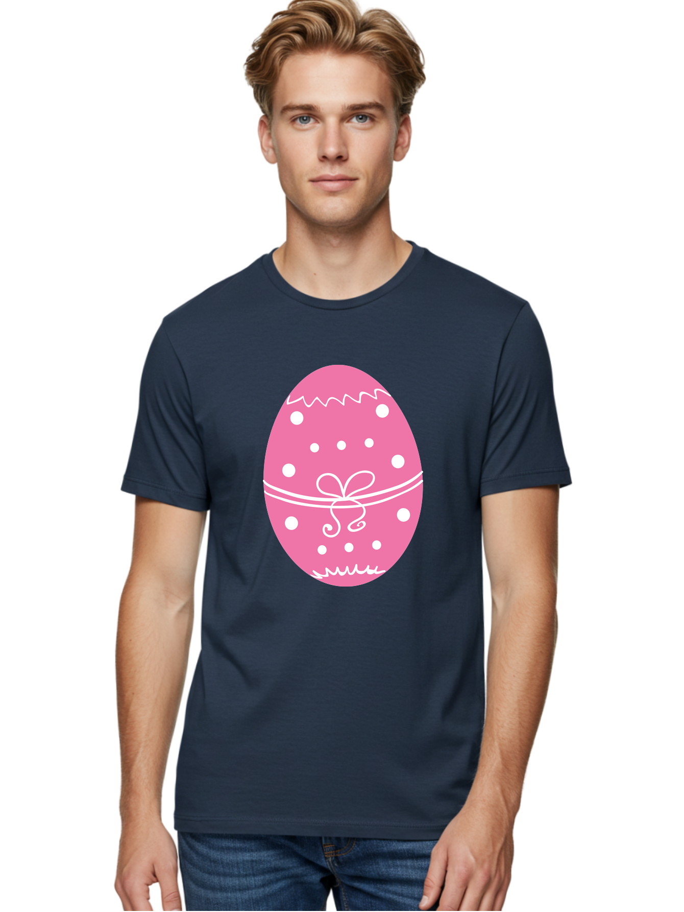 Pink-Easter-Egg-1 Men'S Graphic Tee, 100% Cotton, Comfortable Casual Summer Wear, Machine Washable, Pink Easter Egg, White Polka Dots, Decorative Egg, Festive Design, Easter Decoration, Spring Holiday, Easter Egg Hunt, Egg Decoration, Aad092 26
