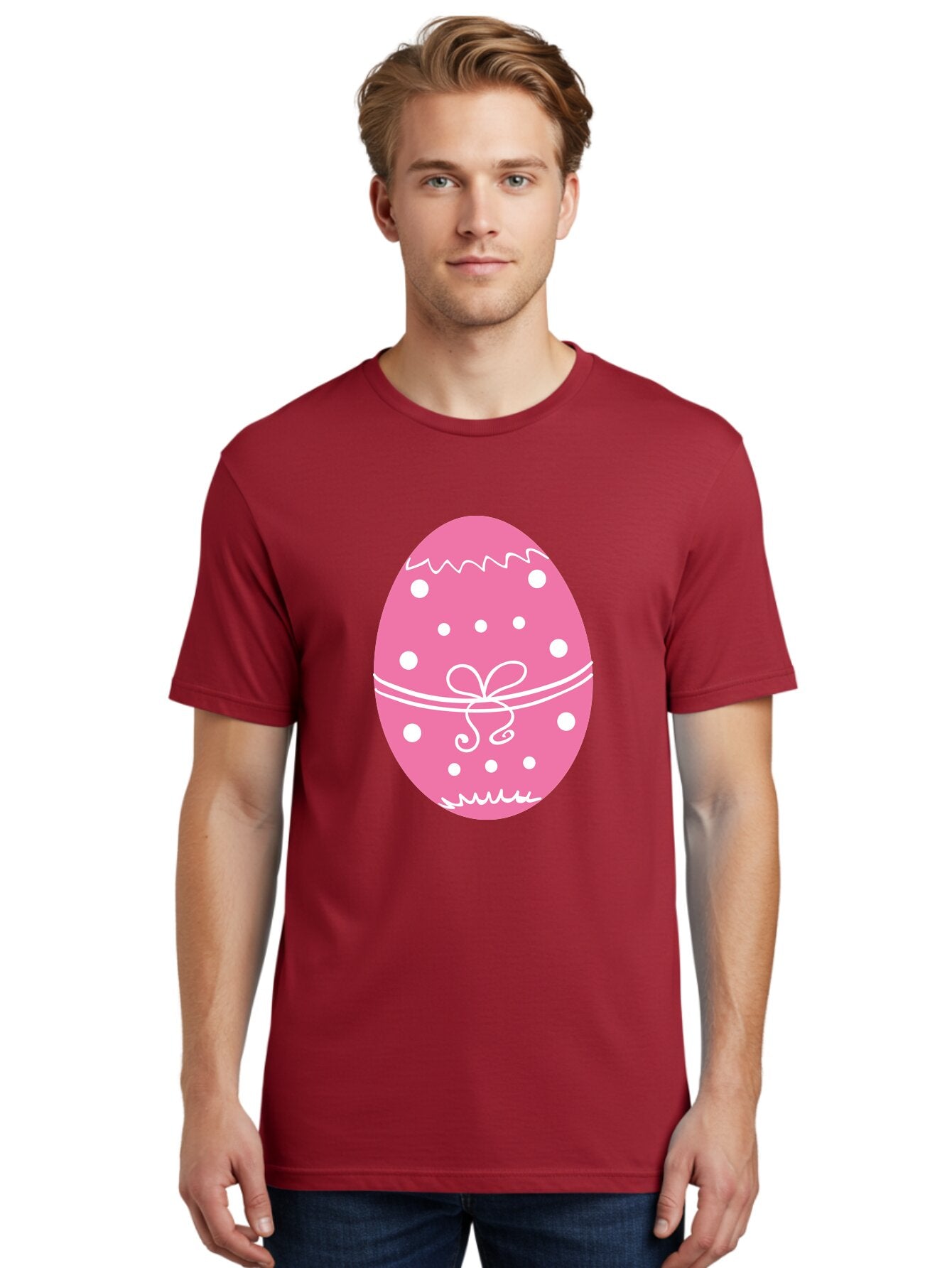 Pink-Easter-Egg-1 Men'S Graphic Tee, 100% Cotton, Comfortable Casual Summer Wear, Machine Washable, Pink Easter Egg, White Polka Dots, Decorative Egg, Festive Design, Easter Decoration, Spring Holiday, Easter Egg Hunt, Egg Decoration, Aad092 26