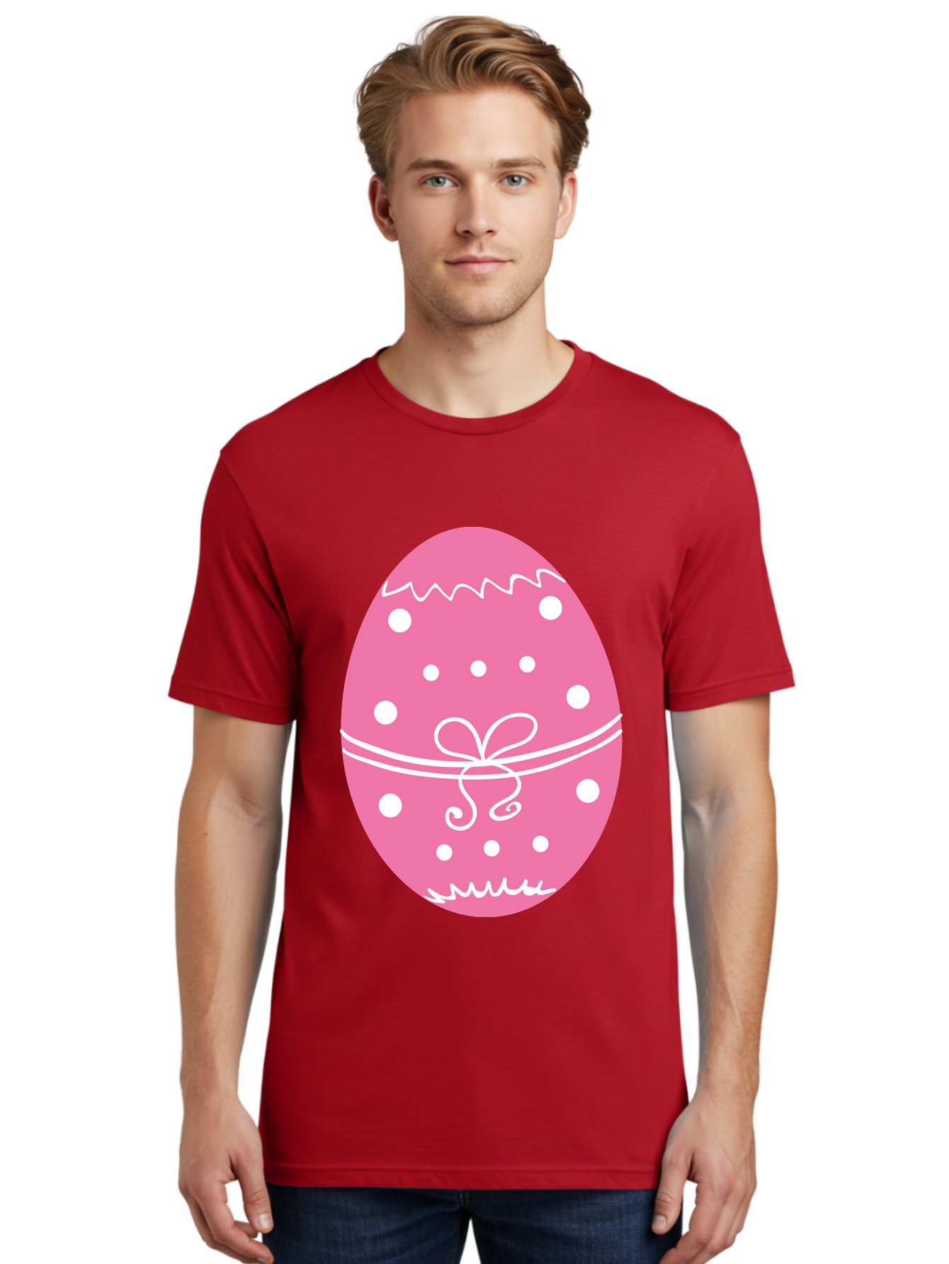 Pink-Easter-Egg-1 Men'S Graphic Tee, 100% Cotton, Comfortable Casual Summer Wear, Machine Washable, Pink Easter Egg, White Polka Dots, Decorative Egg, Festive Design, Easter Decoration, Spring Holiday, Easter Egg Hunt, Egg Decoration, Aad092 10