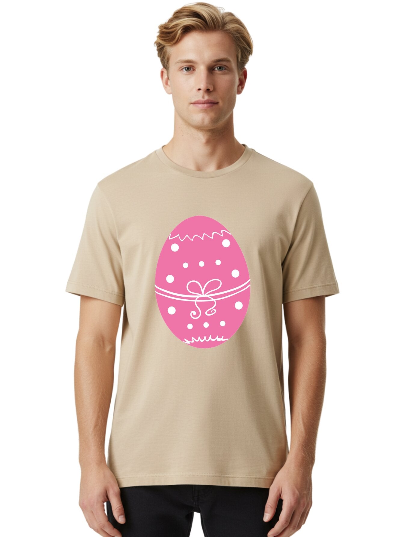 Pink-Easter-Egg-1 Men'S Graphic Tee, 100% Cotton, Comfortable Casual Summer Wear, Machine Washable, Pink Easter Egg, White Polka Dots, Decorative Egg, Festive Design, Easter Decoration, Spring Holiday, Easter Egg Hunt, Egg Decoration, Aad092 24