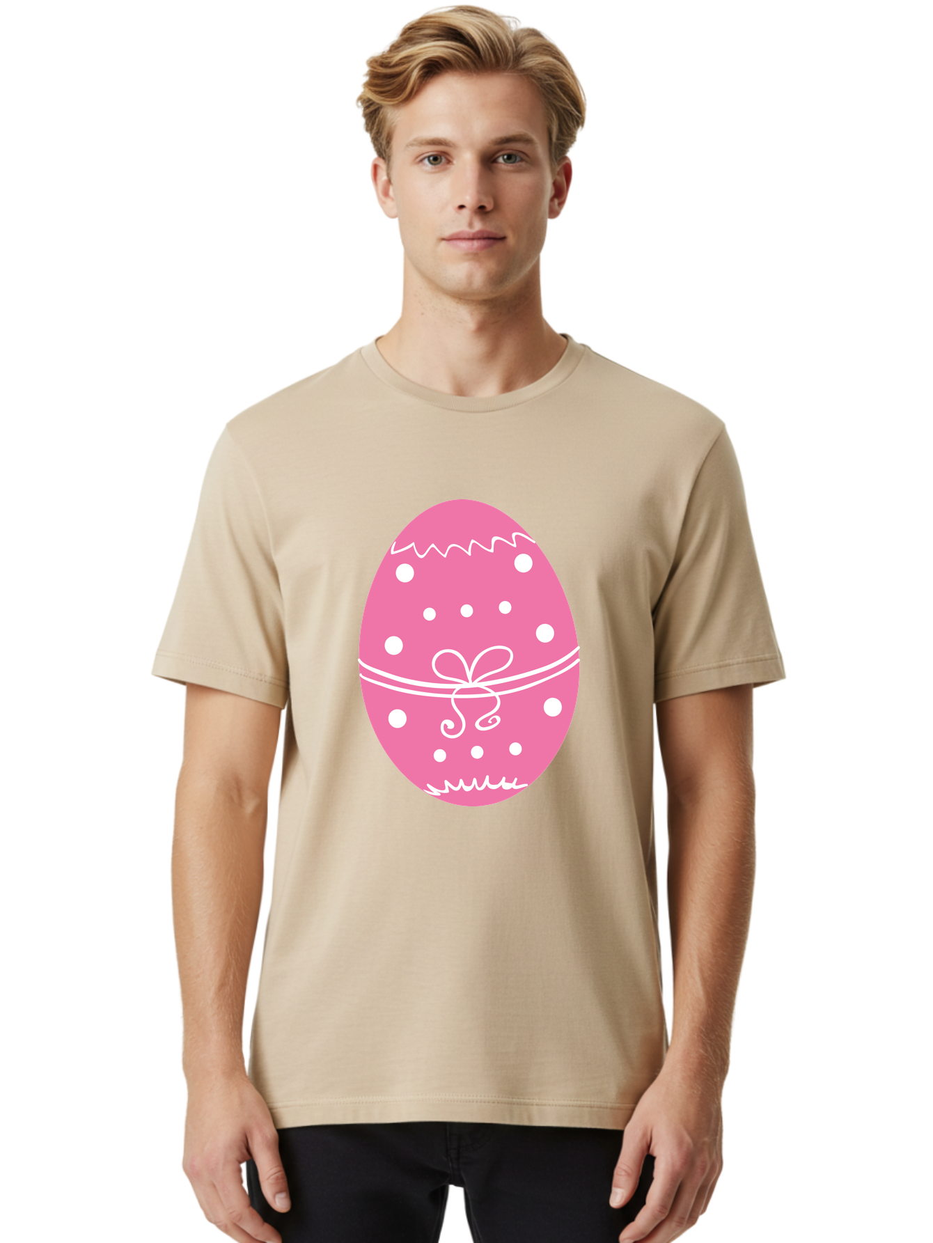 Pink-Easter-Egg-1 Men'S Graphic Tee, 100% Cotton, Comfortable Casual Summer Wear, Machine Washable, Pink Easter Egg, White Polka Dots, Decorative Egg, Festive Design, Easter Decoration, Spring Holiday, Easter Egg Hunt, Egg Decoration, Aad092 14