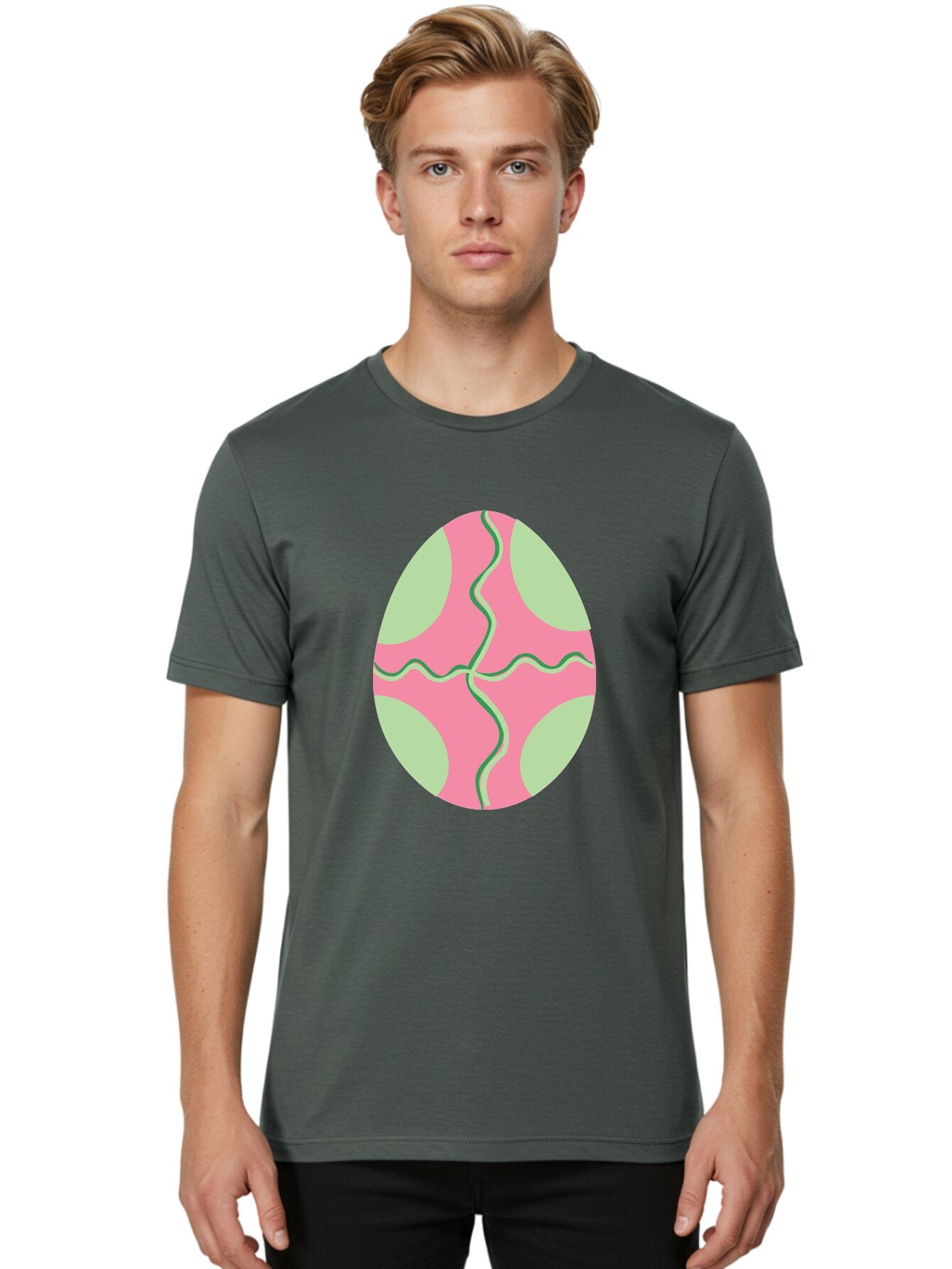 Pink-Easter-Egg Men'S Graphic Tee, 100% Cotton, Comfortable Casual Summer Wear, Machine Washable, Easter Egg Decoration, Cracked Egg Design, Pink And Green Colors, Wavy Crack Lines, Festive Easter Theme, Spring Holiday Symbol Aad093 27