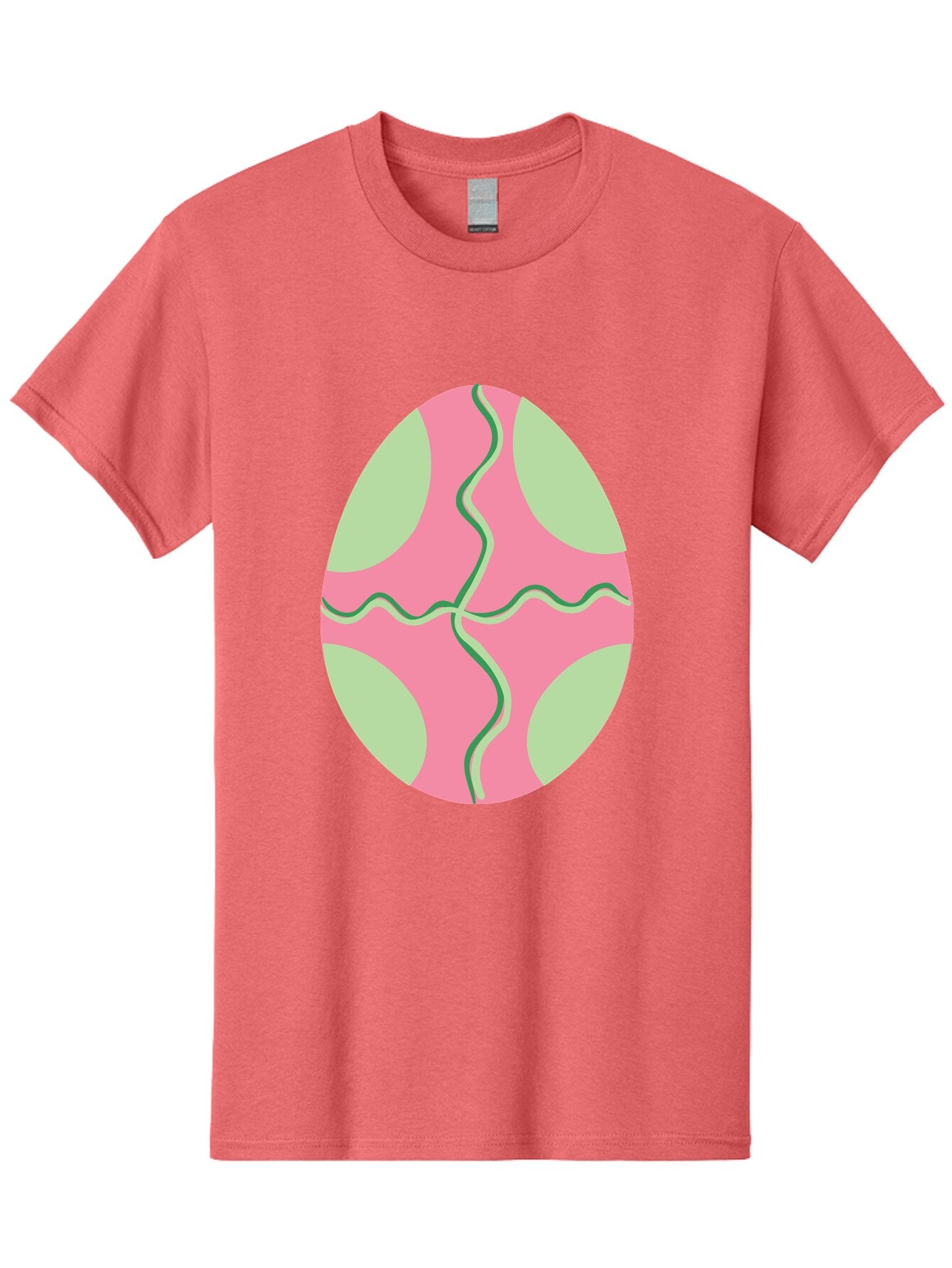 Pink-Easter-Egg Men'S Graphic Tee, 100% Cotton, Comfortable Casual Summer Wear, Machine Washable, Easter Egg Decoration, Cracked Egg Design, Pink And Green Colors, Wavy Crack Lines, Festive Easter Theme, Spring Holiday Symbol Aad093