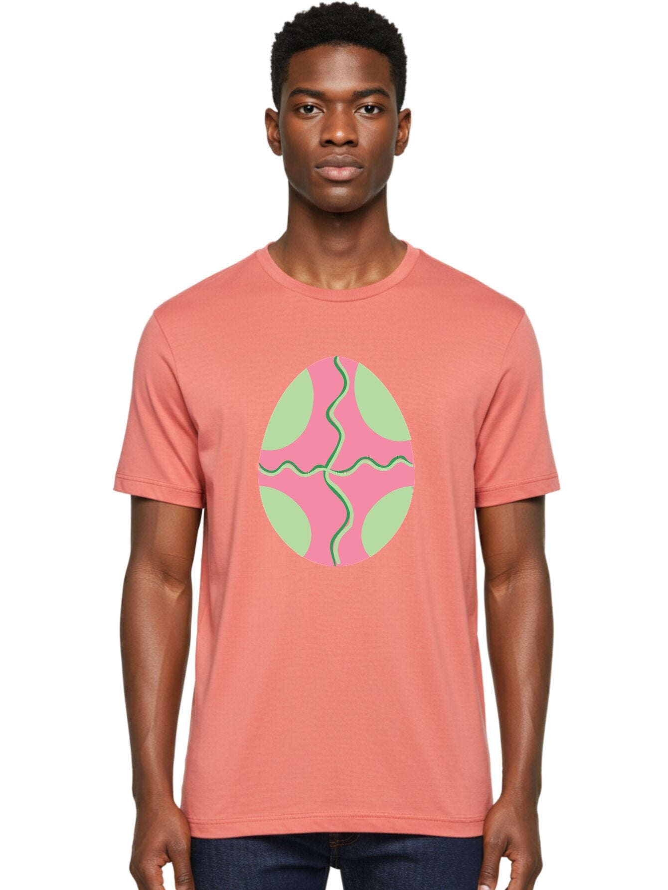 Pink-Easter-Egg Men'S Graphic Tee, 100% Cotton, Comfortable Casual Summer Wear, Machine Washable, Easter Egg Decoration, Cracked Egg Design, Pink And Green Colors, Wavy Crack Lines, Festive Easter Theme, Spring Holiday Symbol Aad093 21