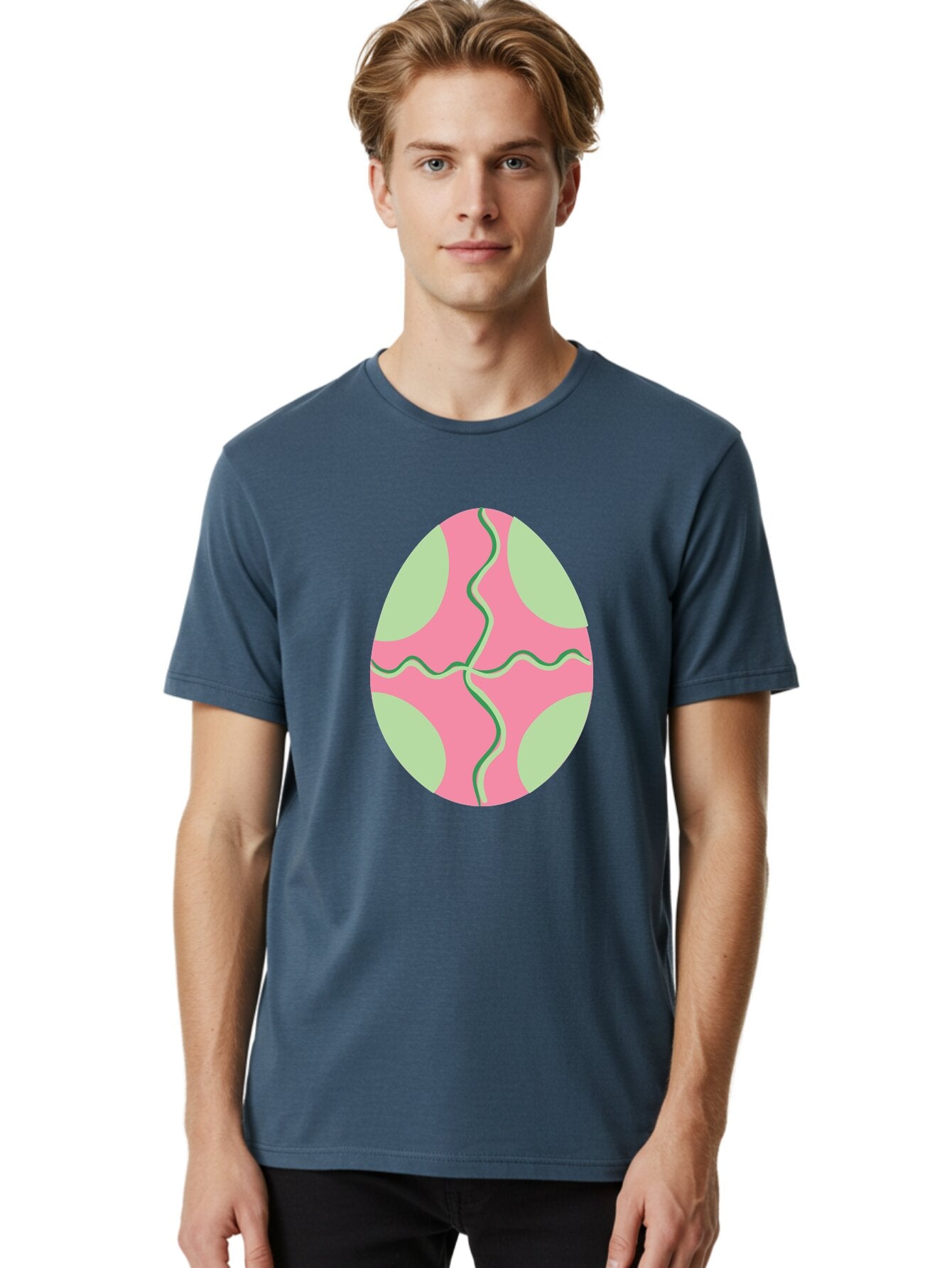 Pink-Easter-Egg Men'S Graphic Tee, 100% Cotton, Comfortable Casual Summer Wear, Machine Washable, Easter Egg Decoration, Cracked Egg Design, Pink And Green Colors, Wavy Crack Lines, Festive Easter Theme, Spring Holiday Symbol Aad093 16