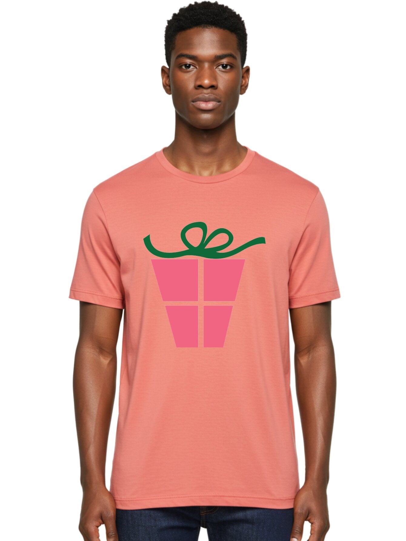 Pink-Gift-Box-With-Ribbon Men'S Graphic Tee, 100% Cotton, Comfortable Casual Summer Wear, Machine Washable, Pink Gift Box, Wrapped Present, Green Ribbon, Festive, Celebration, Party Favor, Gift Giving, Holiday Present Aad094 28