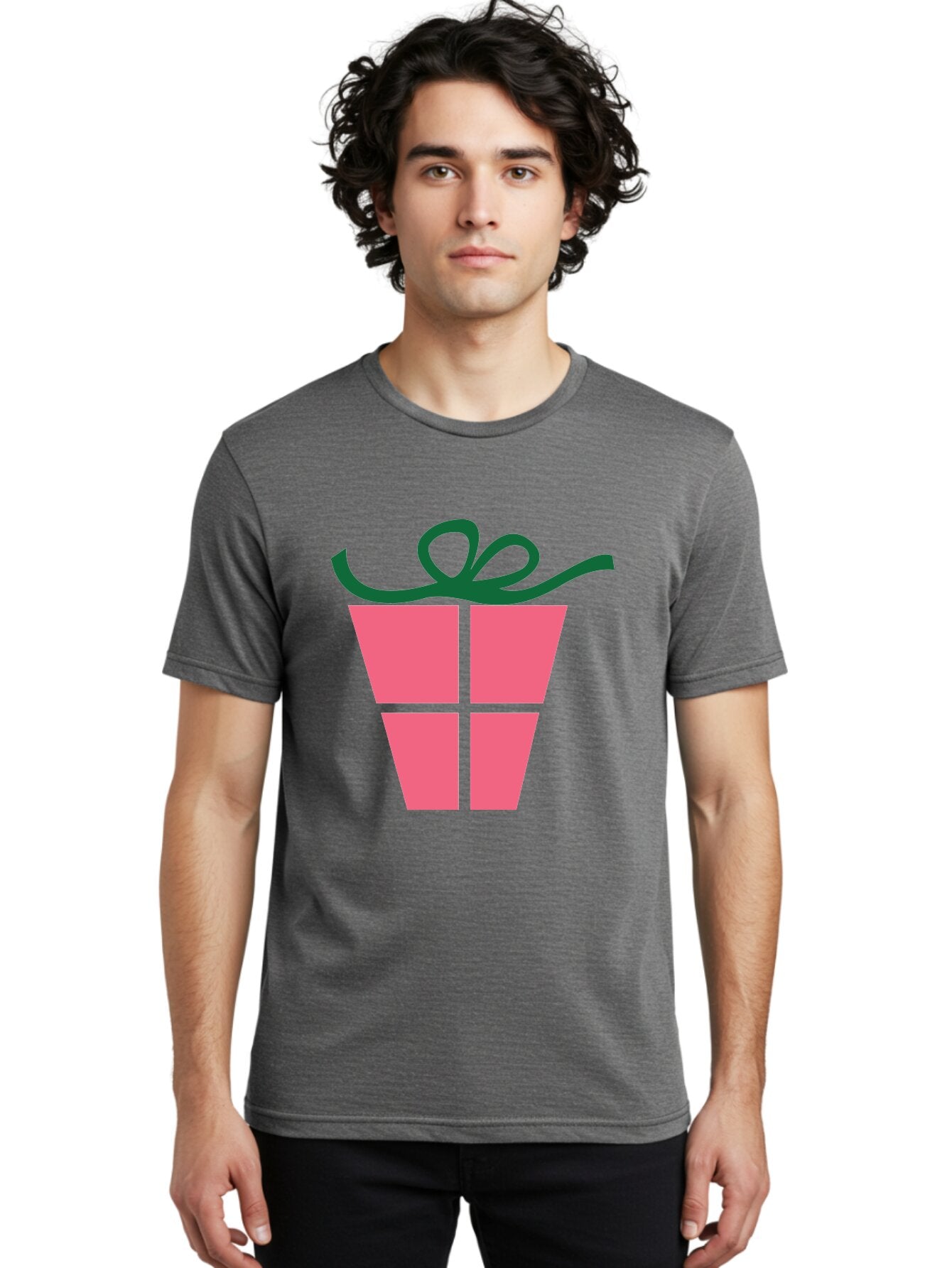 Pink-Gift-Box-With-Ribbon Men'S Graphic Tee, 100% Cotton, Comfortable Casual Summer Wear, Machine Washable, Pink Gift Box, Wrapped Present, Green Ribbon, Festive, Celebration, Party Favor, Gift Giving, Holiday Present Aad094 22