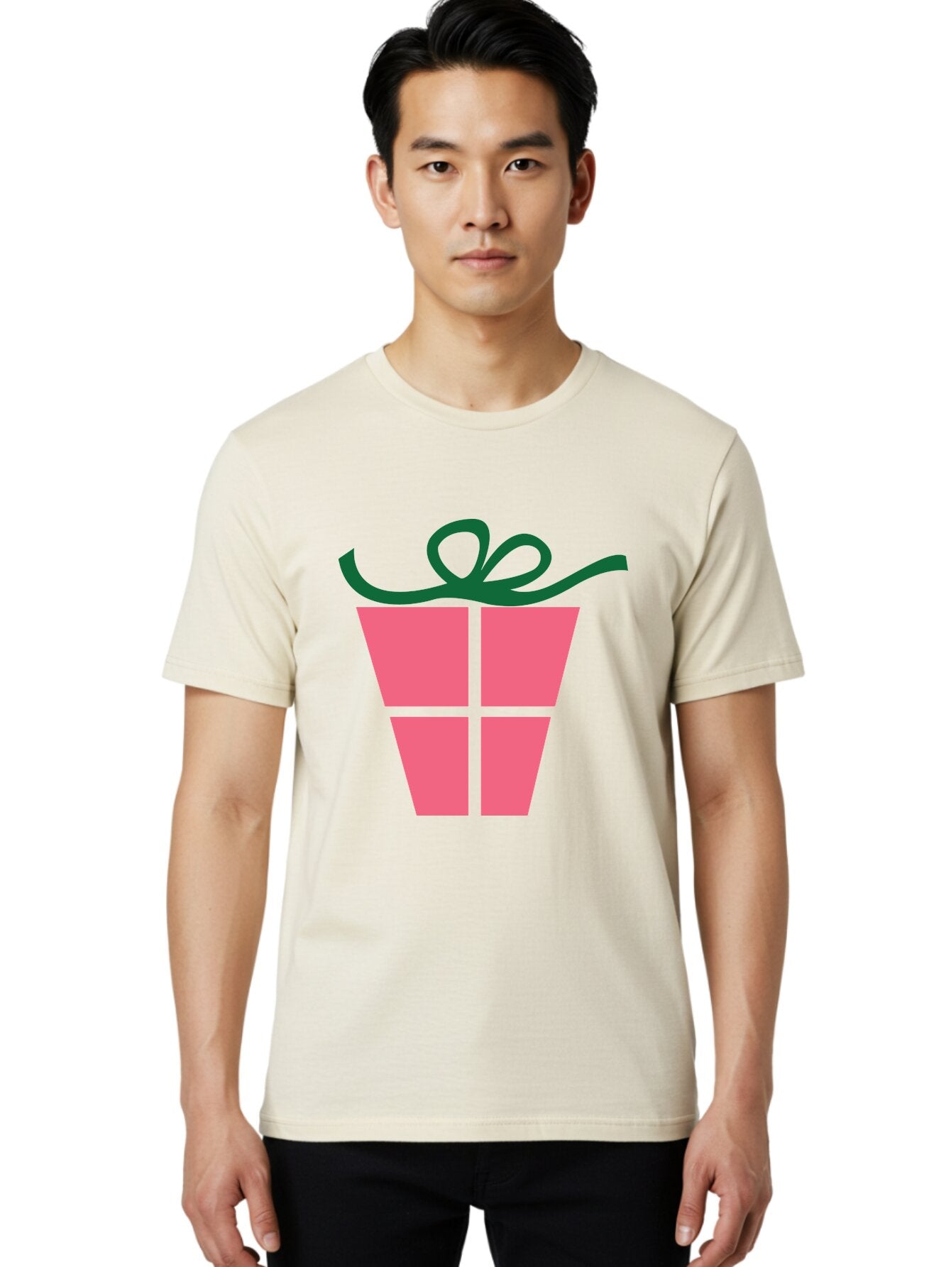 Pink-Gift-Box-With-Ribbon Men'S Graphic Tee, 100% Cotton, Comfortable Casual Summer Wear, Machine Washable, Pink Gift Box, Wrapped Present, Green Ribbon, Festive, Celebration, Party Favor, Gift Giving, Holiday Present Aad094 16