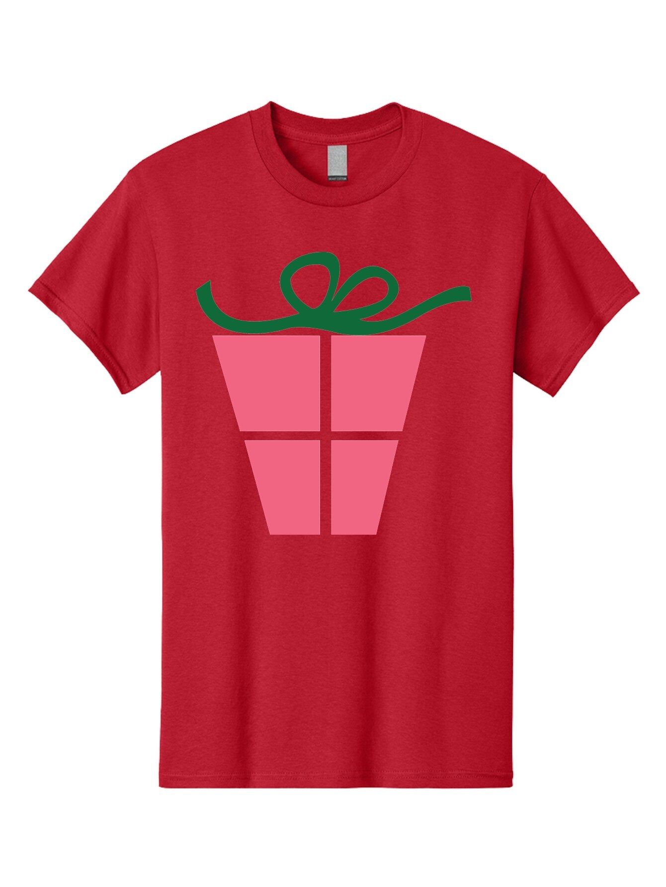 Pink-Gift-Box-With-Ribbon Men'S Graphic Tee, 100% Cotton, Comfortable Casual Summer Wear, Machine Washable, Pink Gift Box, Wrapped Present, Green Ribbon, Festive, Celebration, Party Favor, Gift Giving, Holiday Present Aad094