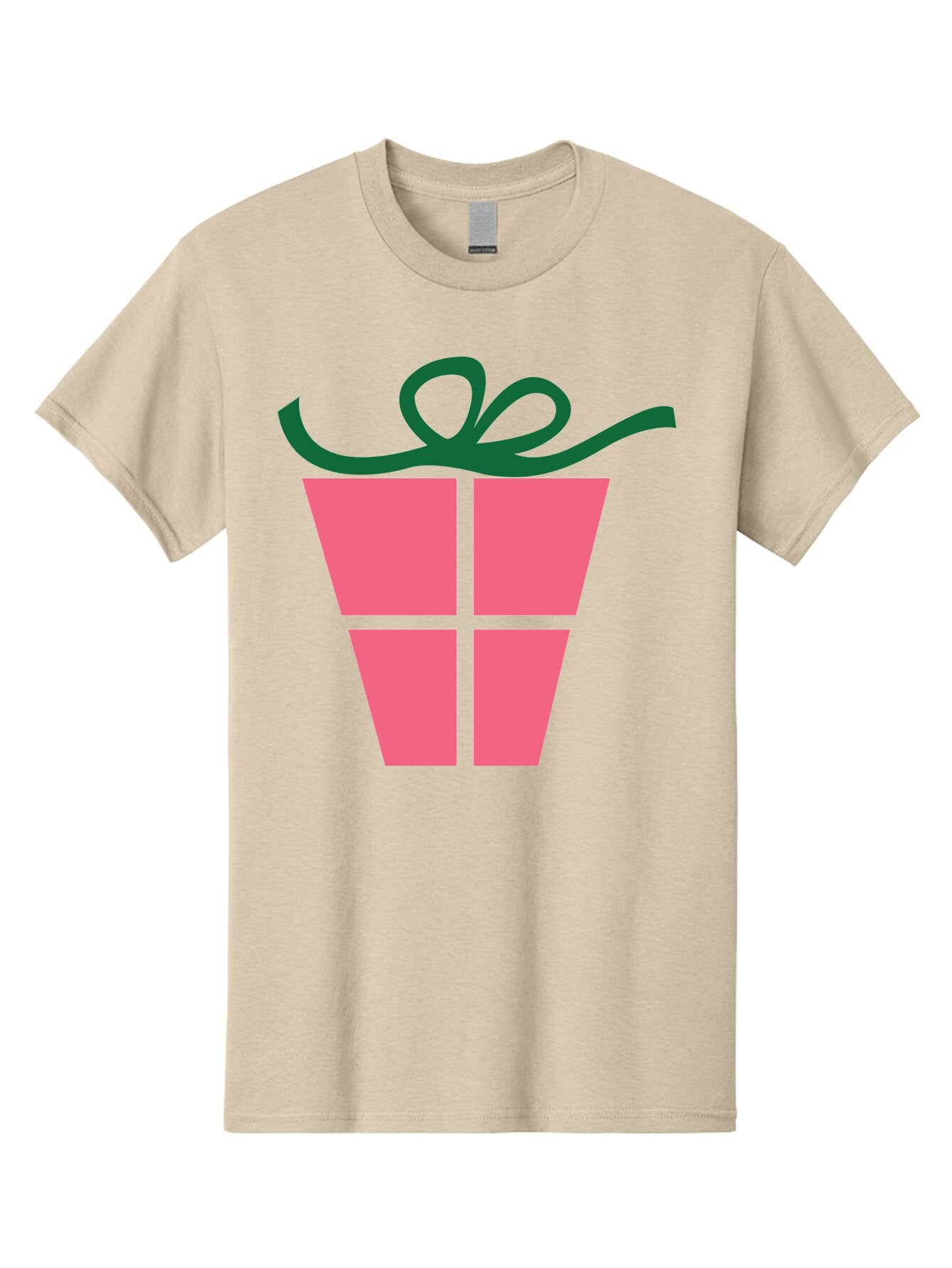 Pink-Gift-Box-With-Ribbon Men'S Graphic Tee, 100% Cotton, Comfortable Casual Summer Wear, Machine Washable, Pink Gift Box, Wrapped Present, Green Ribbon, Festive, Celebration, Party Favor, Gift Giving, Holiday Present Aad094