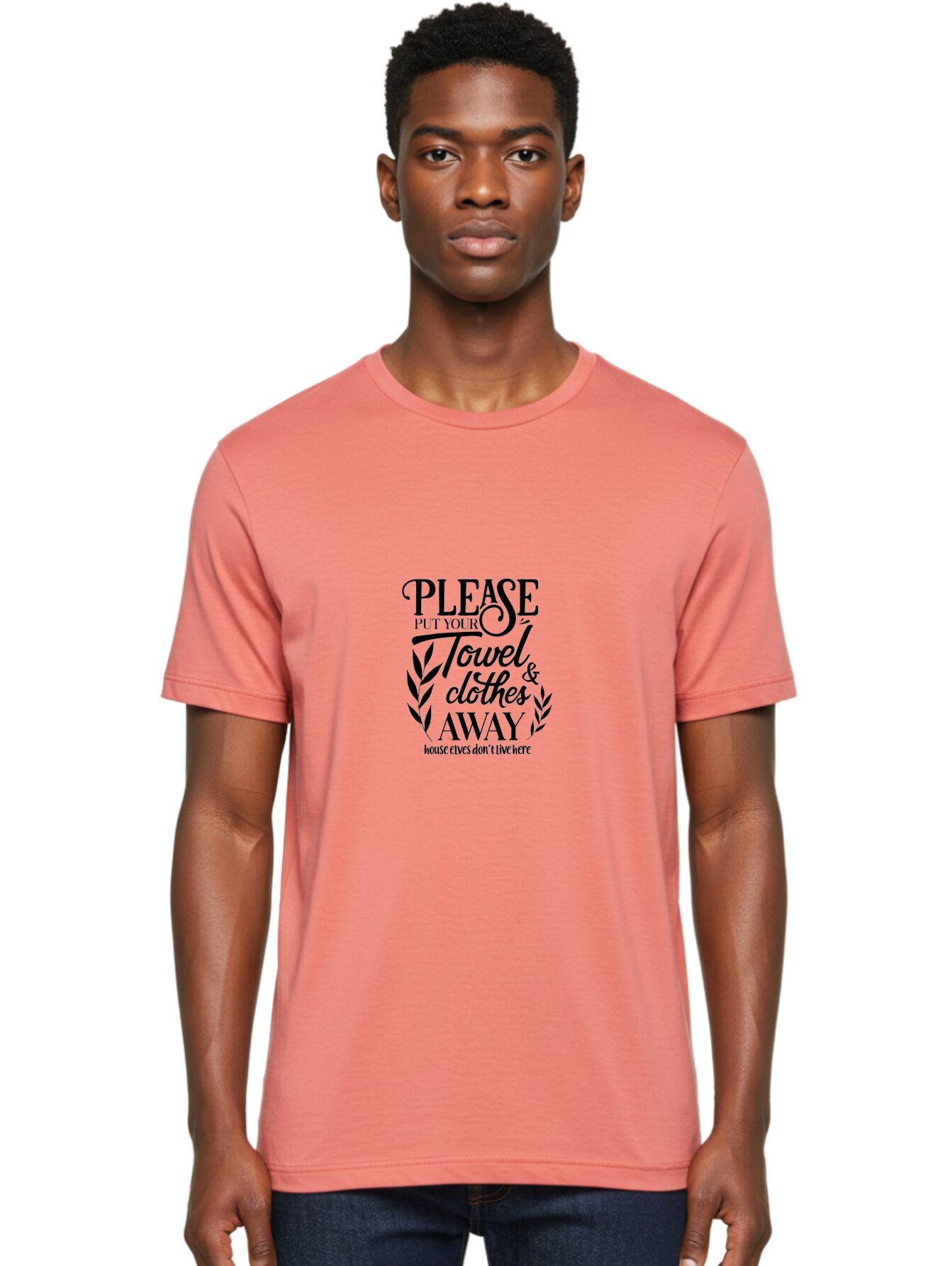 Please-Put-Your-Towel-Clothes-Away Men'S Graphic Tee, 100% Cotton, Comfortable Casual Summer Wear, Machine Washable, Humorous Sign, House Elves Don'T Live Here, Tidy Up, Cleanliness, Laundry, Towel Etiquette, Bathroom Humor, Aad097 24