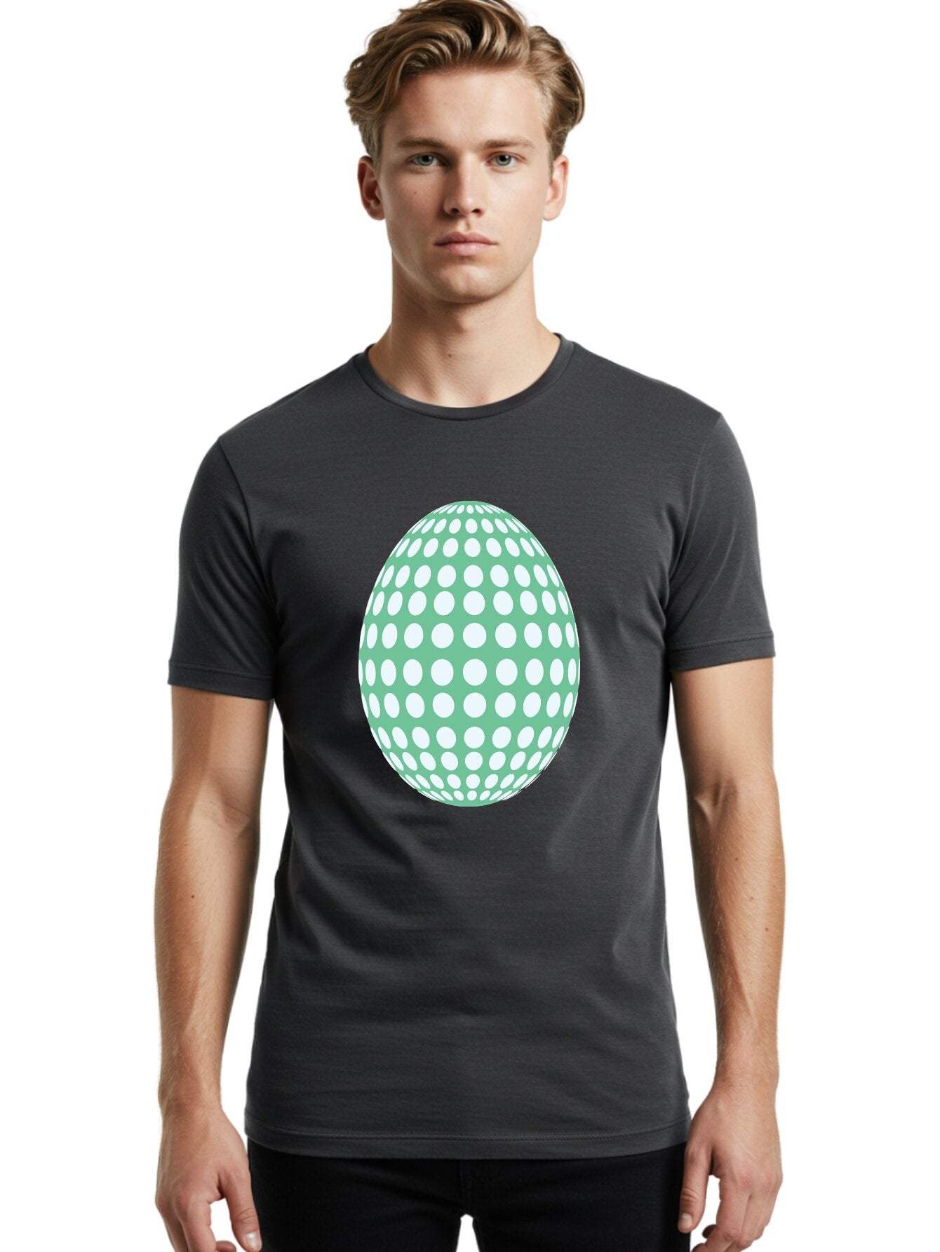 Polka-Dot-Egg Men'S Graphic Tee, 100% Cotton, Comfortable Casual Summer Wear, Machine Washable, Polka Dot Pattern, White Dots, Oval Shape, Easter Egg, Creative Design, Artistic Illustration, Decorative Element, Modern Graphic Aad098 21